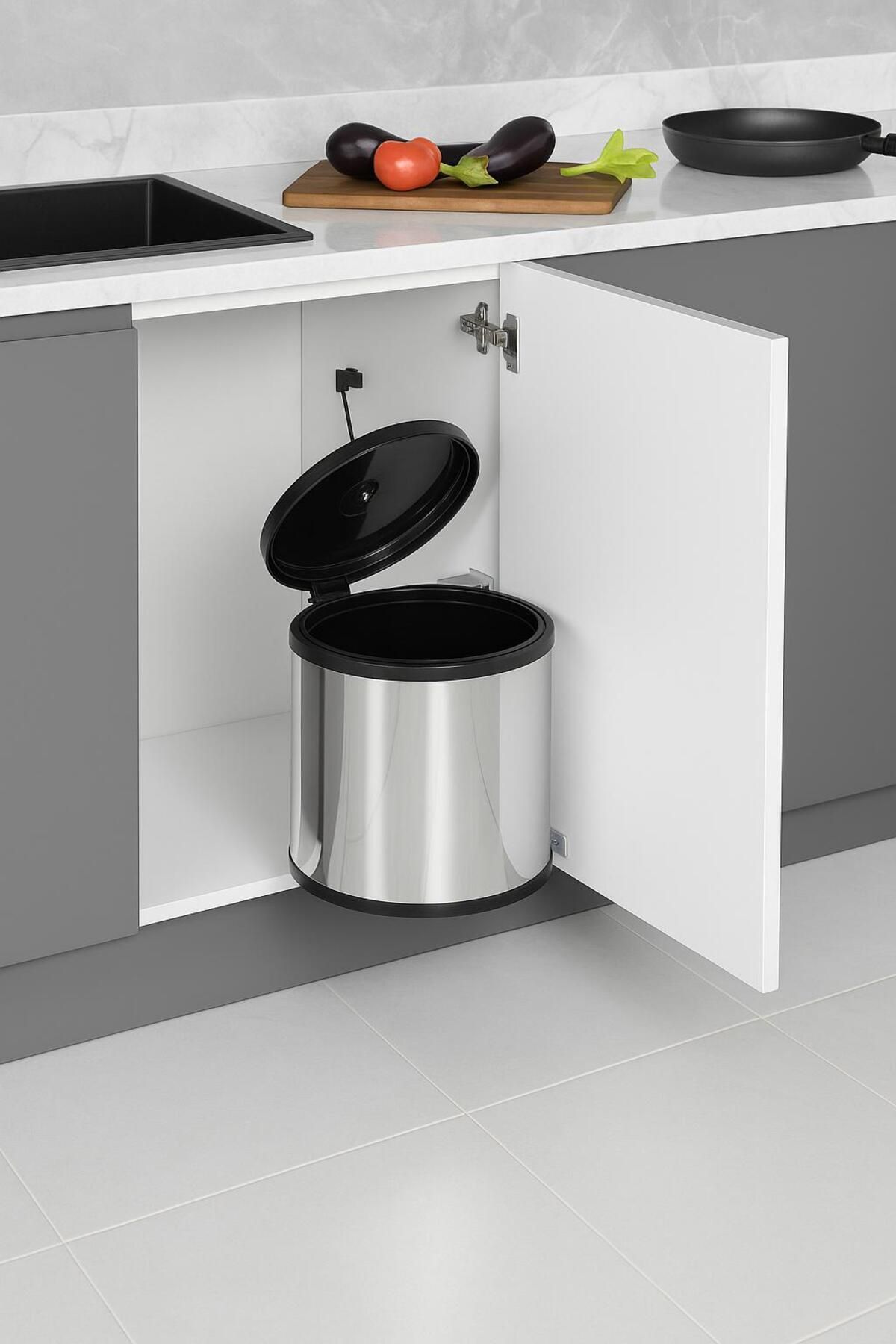 Home Çöp Kovası Kapağa Monte Dolap İçi Paslanmaz Çelik Mutfak Tezgah Altı Otomatik Kapak 30x 30