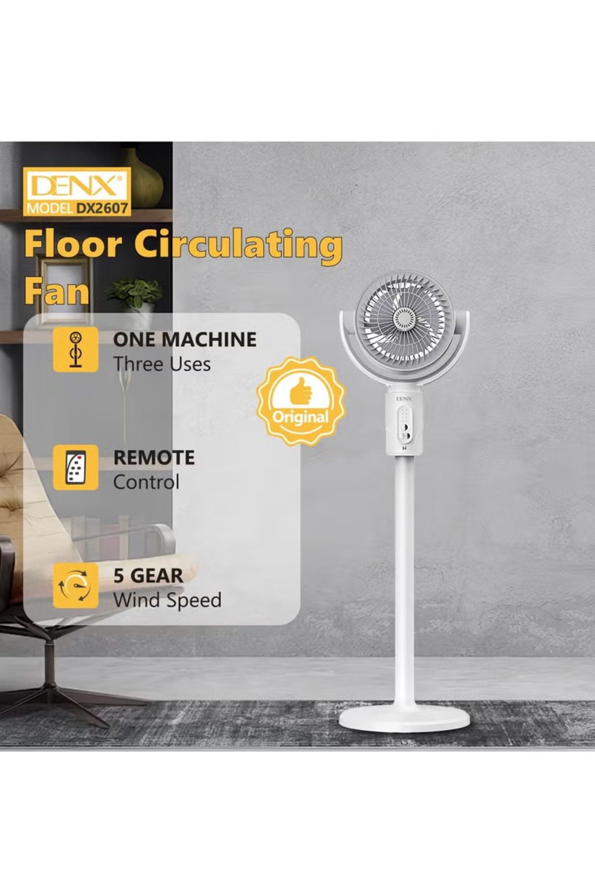 Denx-Portable Oscillating Fan with Remote Control, Timer, Fine Mist, 5 Speeds, Foldable DX2607 3