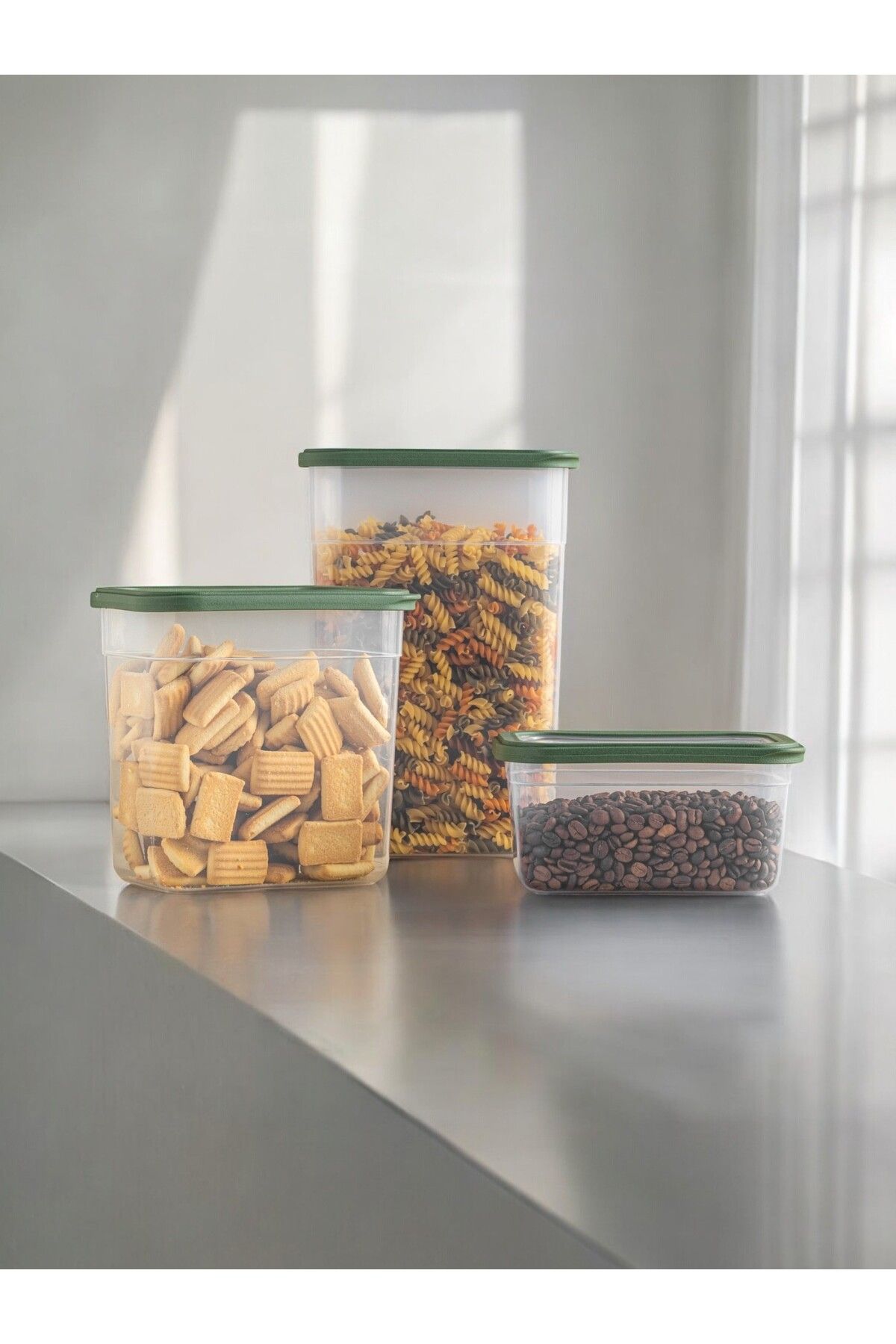 Nesto Home-Set of 3 Rectangular Food and Pulses Storage Container Detergent Box 1X1100 1X2200 1X3400 3