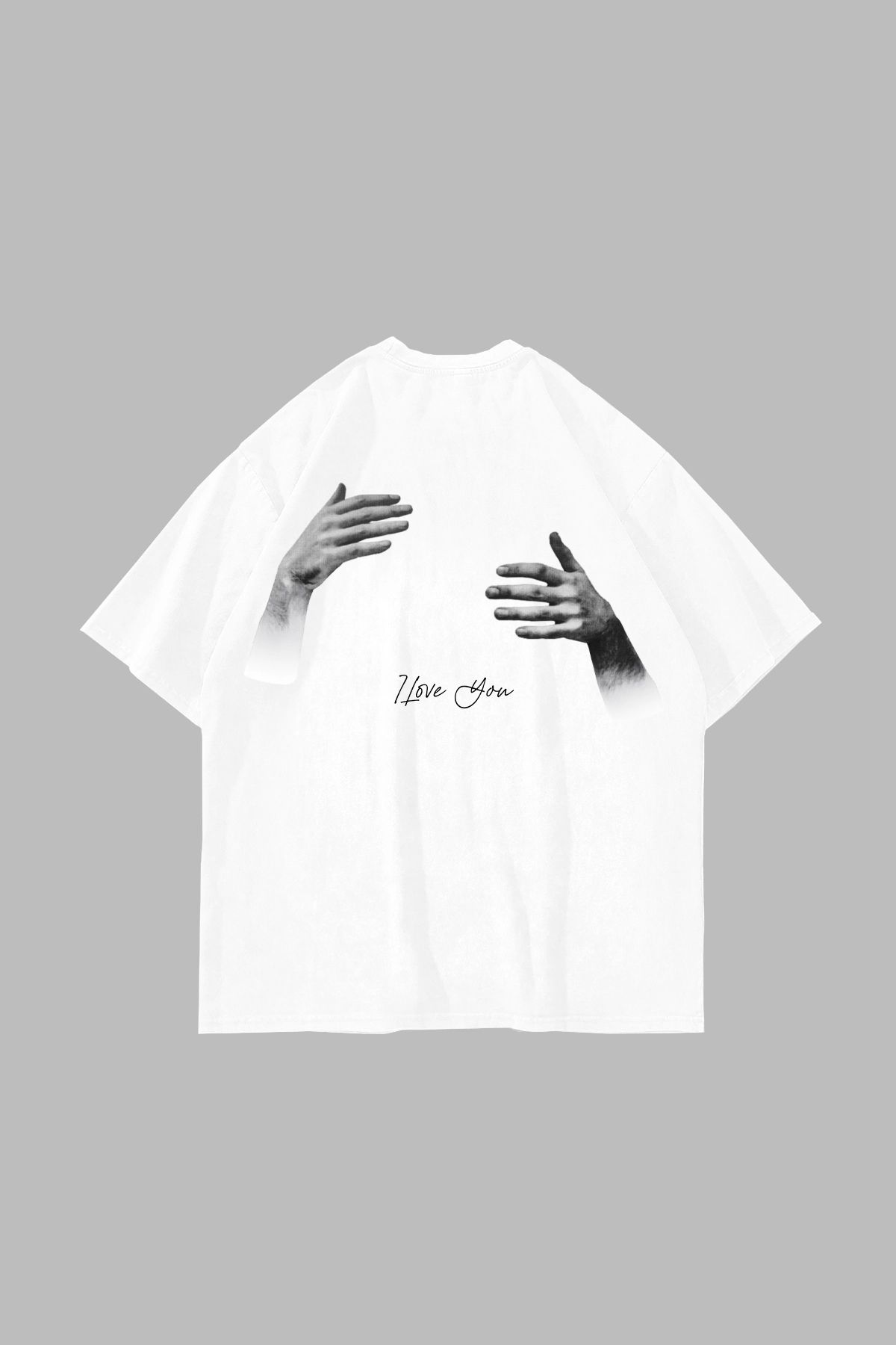 Sekizbiraltı I Love You Baskılı Oversize Unisex Beyaz Tshirt