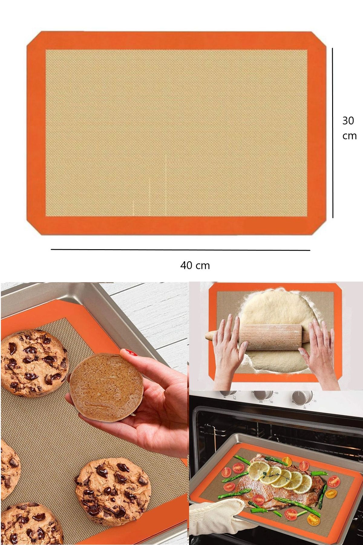 Duffa Fırın İçin Yağlı Silikon Pişirme Matı, Yanmaz Yapışmaz Pişirme Matı Hamur Açma ( 40x30 )