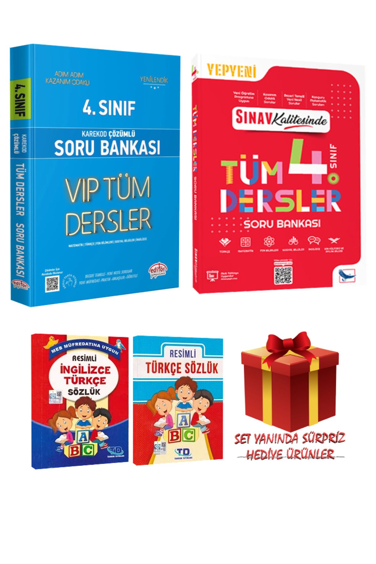 Editör Yayınevi 4. Sınıf Tüm Dersler Soru Bankası Seti+Resimli İngilizce-Türkçe Sözlük+Resimli Türkçe Sözlük+Hediye