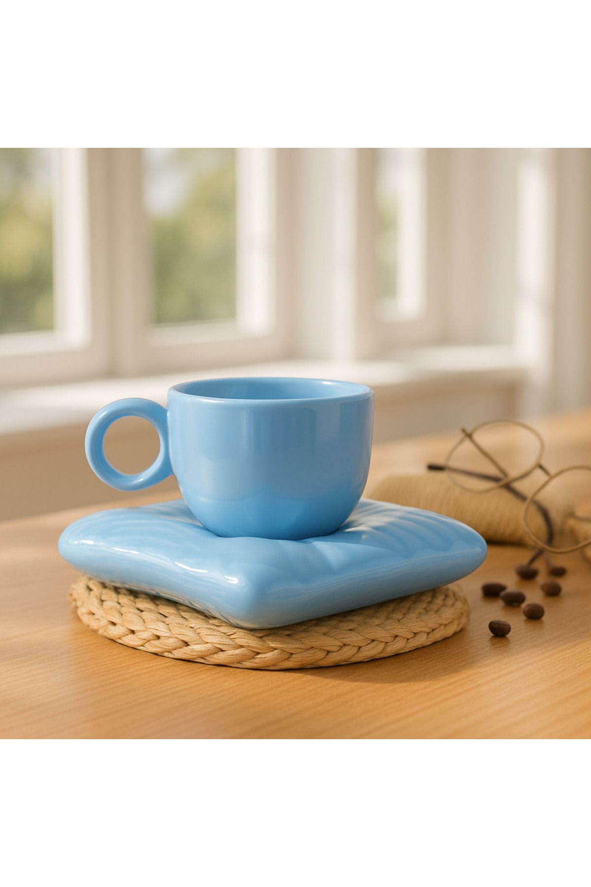 Minole Dekoratif Seramik Kupa ve Altlık Seti - Minimal Tasarım - El Yapımı Hediyelik Mutfak Dekoru