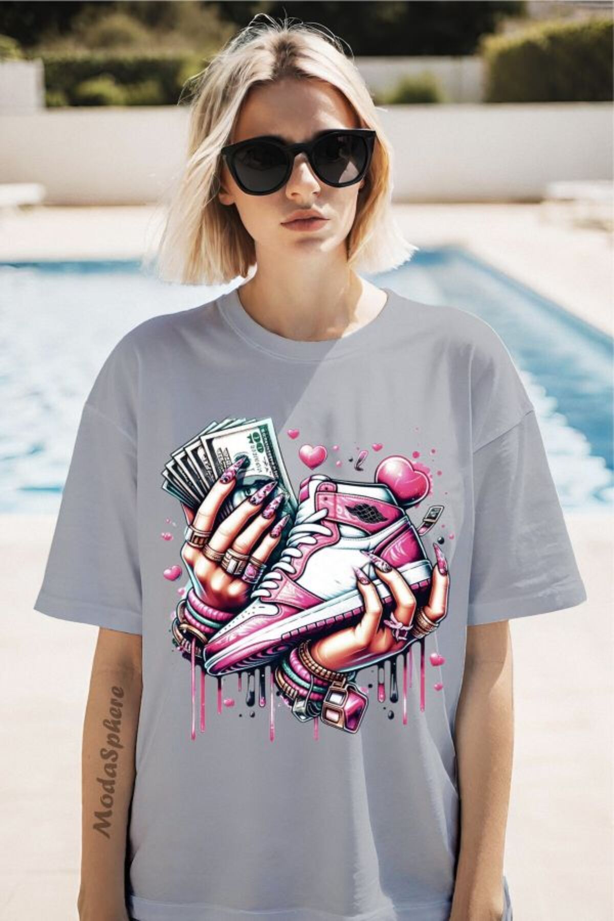 ModaSphere Para Baskılı Unisex Oversize Tişört