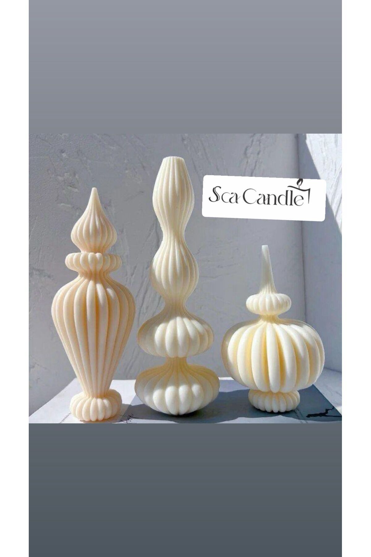 SCA CANDLE Dekoratif mum Marako model üçlü set Kırık Beyaz Reng