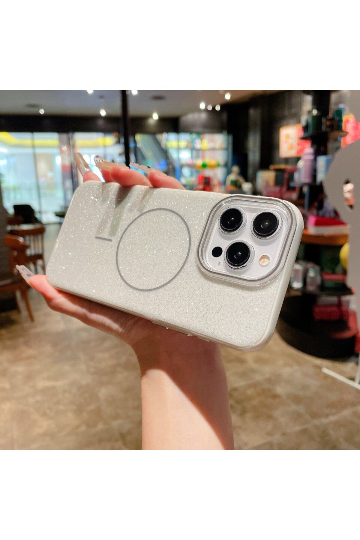bovinox İphone 16 Pro Telefon Kılıfı Simli Parlak Işıltılı Magsafe Destekli Kılıf