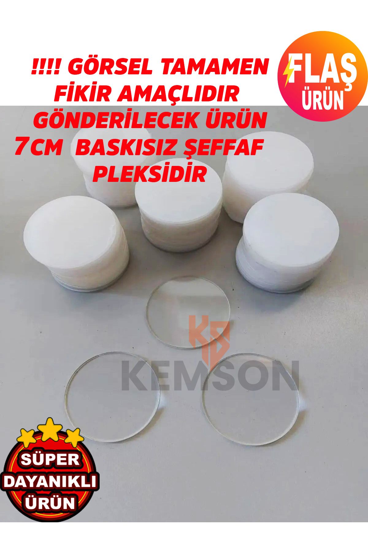 DEKORANLA 10 Adet Şeffaf Pleksi 7cm Çap Üzeri Boş Süsleme İçin 3mm Tasarım Seçeneği