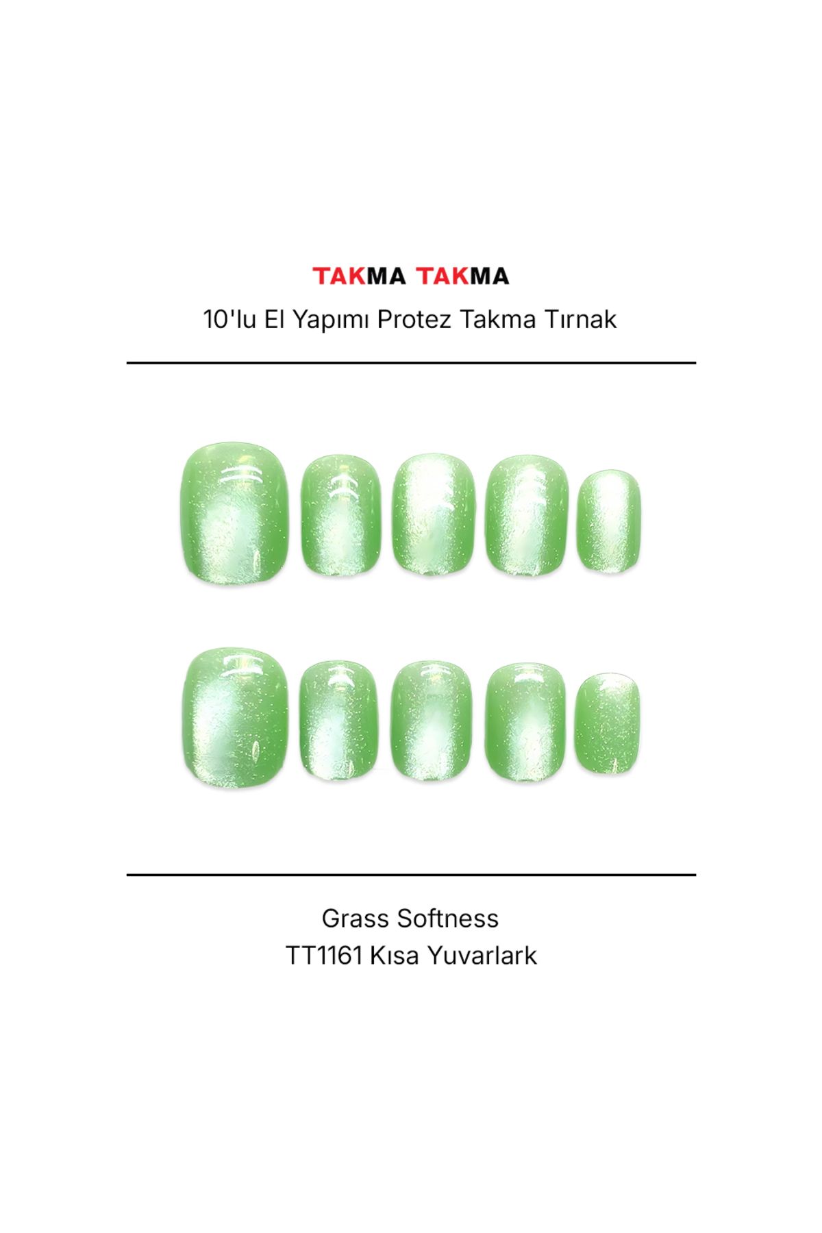 Takma Takma Tekrar Kullanılabilir El Yapımı Protez Takma Tırnak - Grass Softness - 10'lu TT1161 M-Yeşil