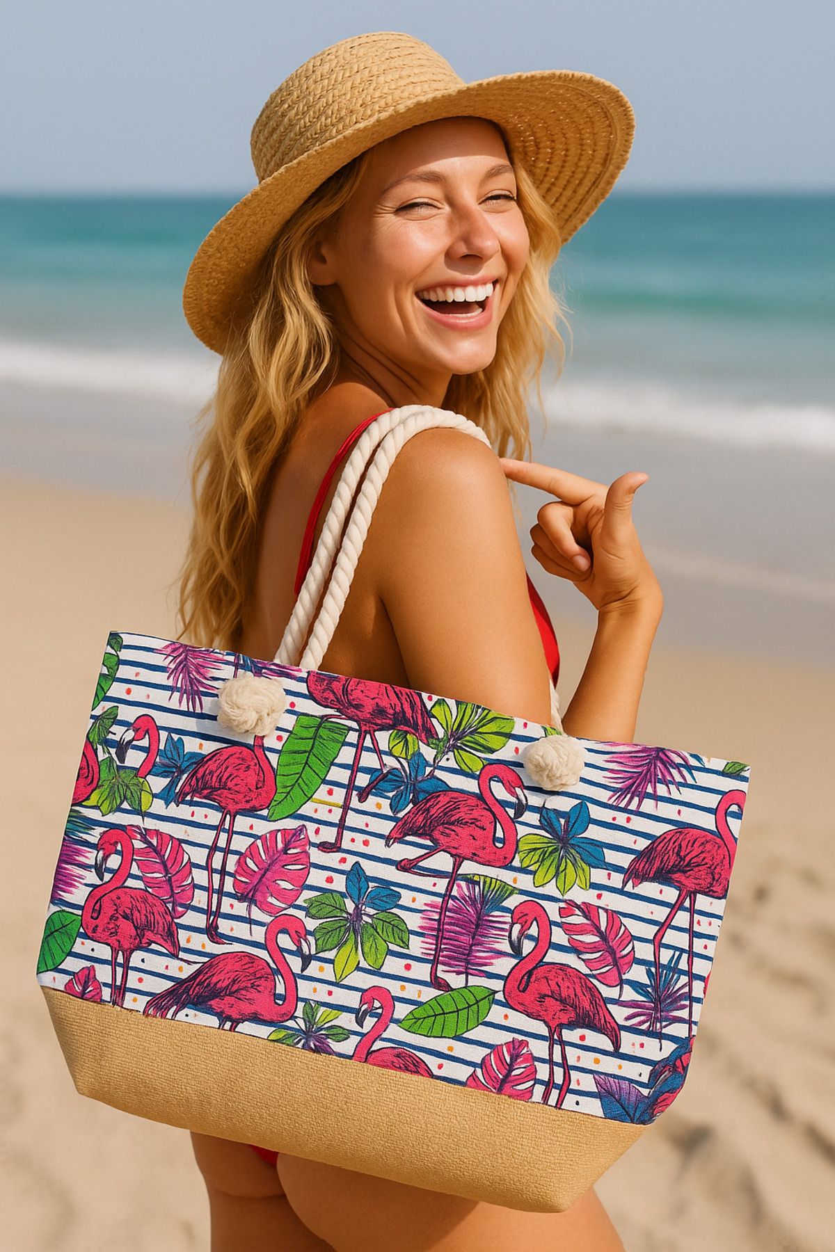 FDF STORE Plaj Çantası Kadın Kaliteli Baskılı Kumaş Beach Bag