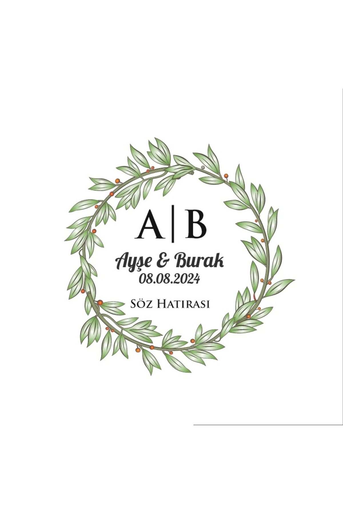Reysa Tasarım Altın Çerçeveli Kış Meyveli Etiket Kına Nişan Düğün 3x3 cm özel etiket / 50 adet sticker