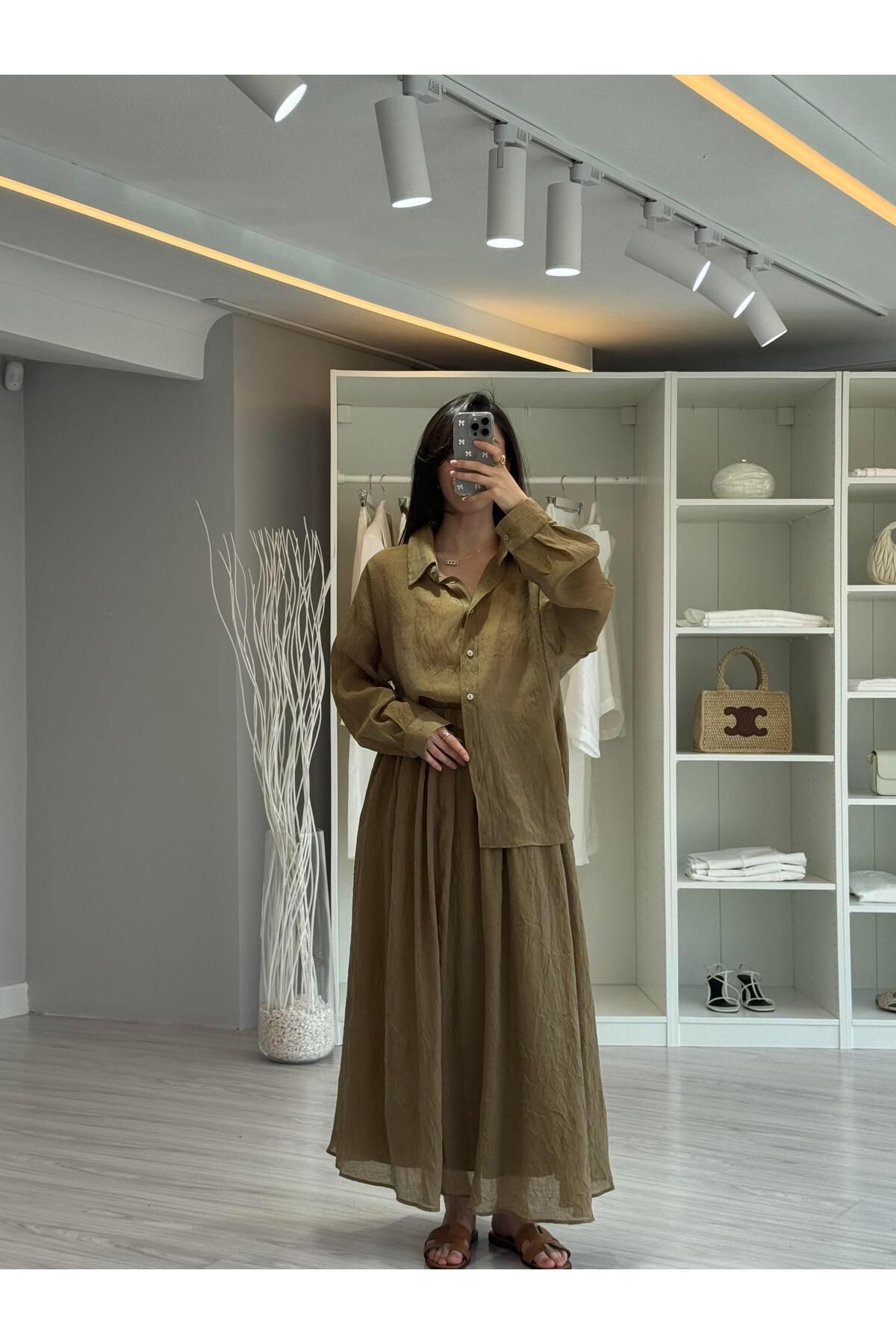 LUUNA STORE İpek Kraş Etek Gömlek Takım