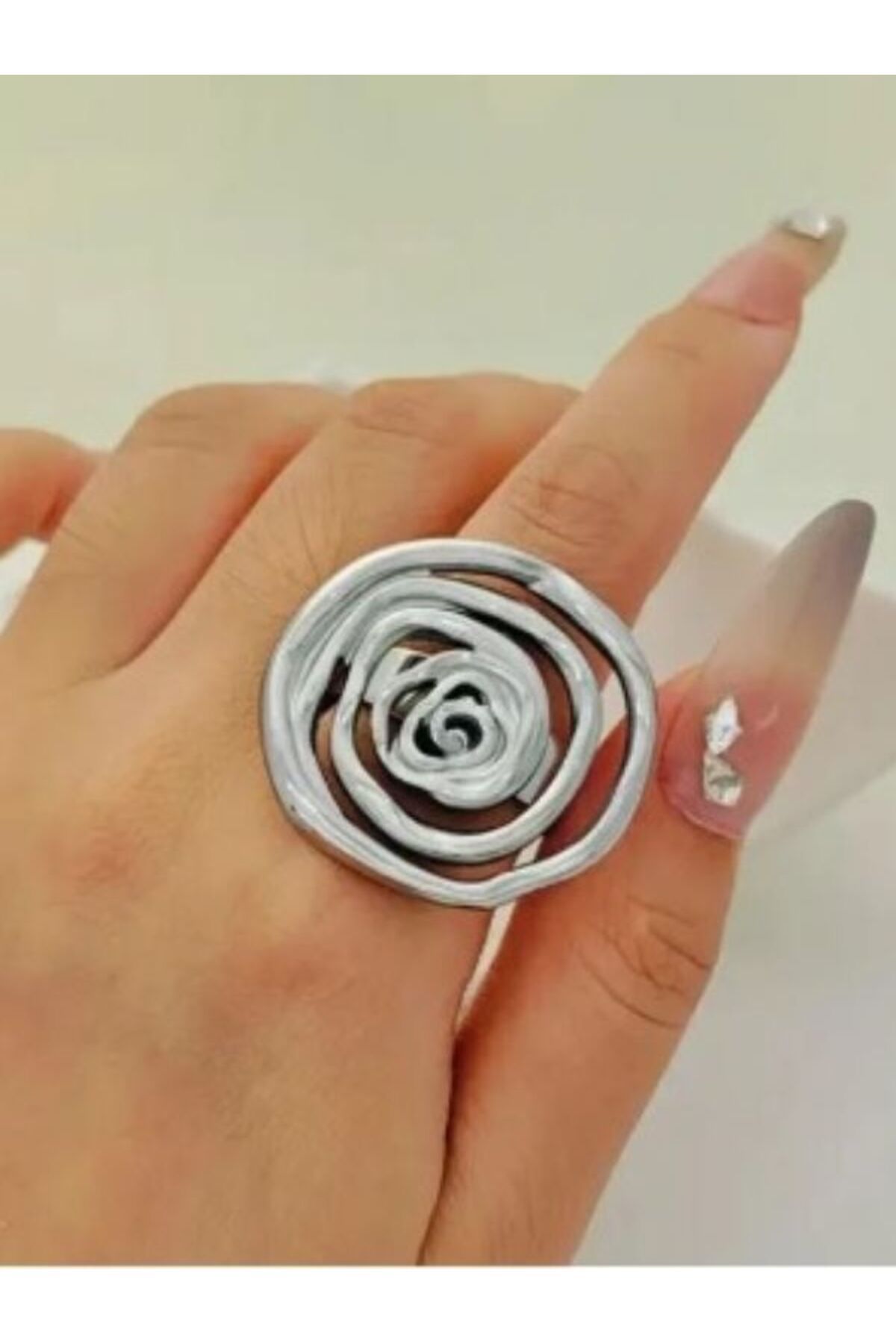 Eyelashes Silver Geometrik Ayarlanabilir Çelik Yüzük