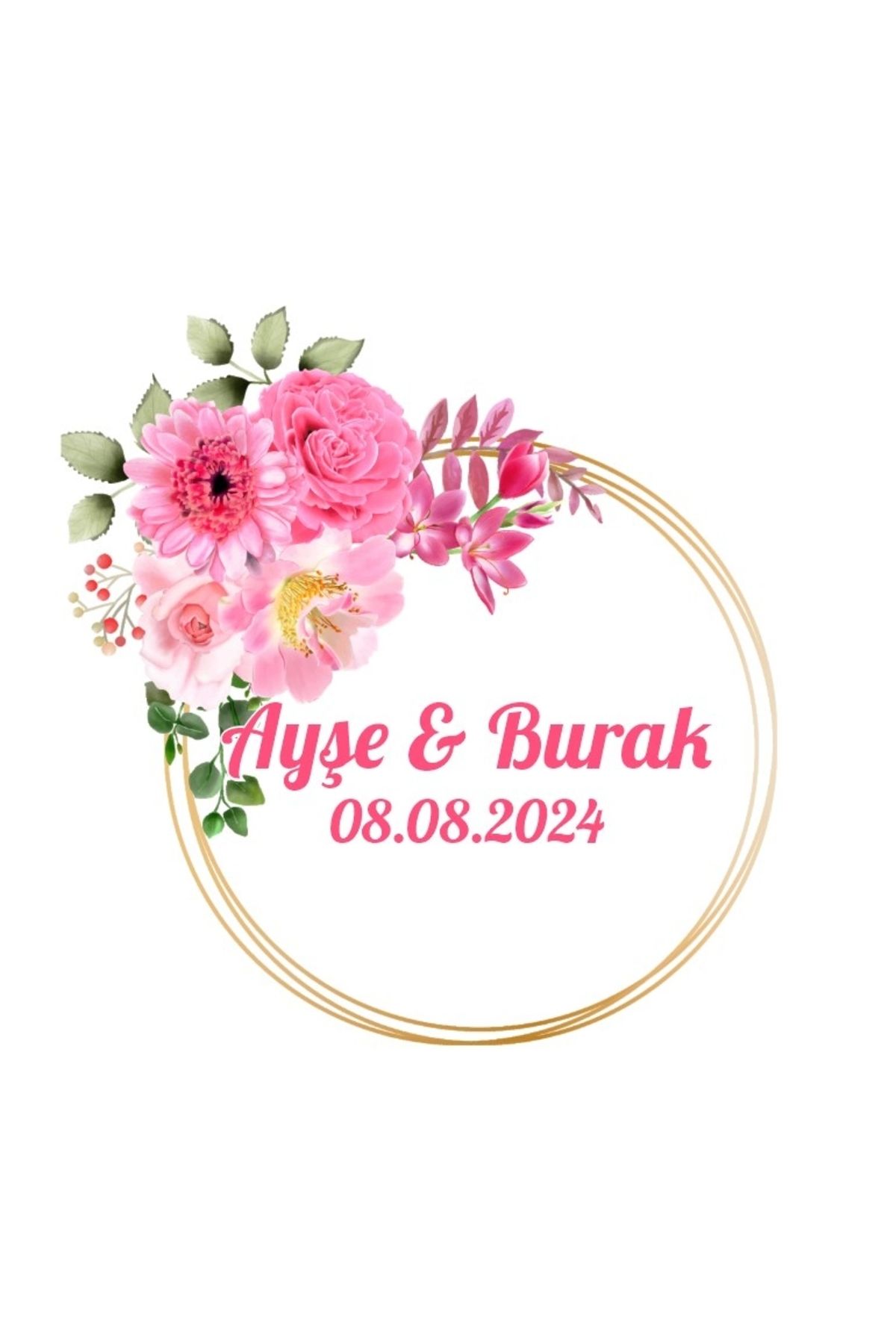 Reysa Tasarım Dörtgen Çiçekli Çelenk Etiketi Kına Nişan Düğün 3x3 cm özel etiket / 50 adet sticker