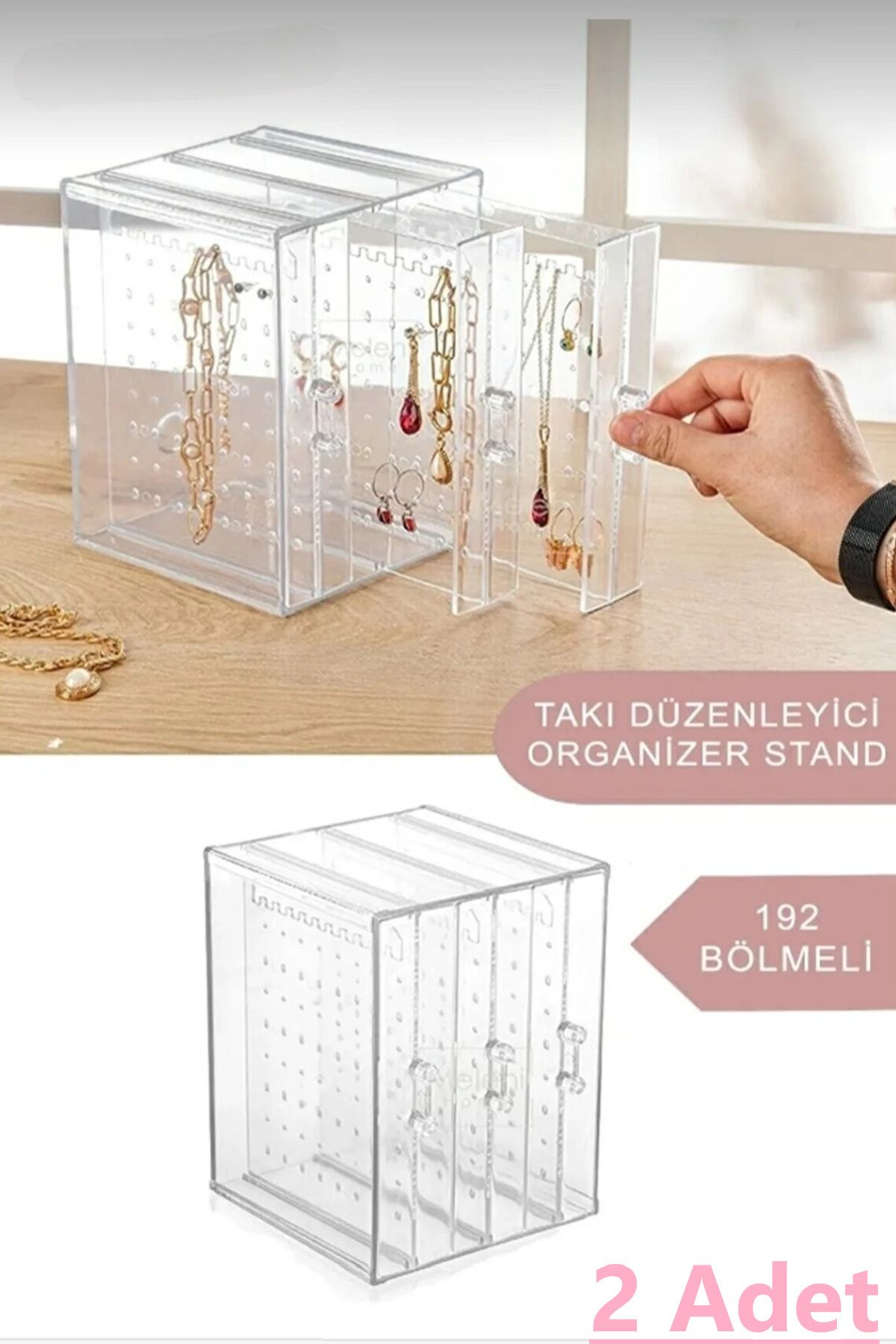 teknotrust Şeffaf 2'li akrilik takı düzenleyici standı, çekmeceli, kolye küpe bileklik organizeri