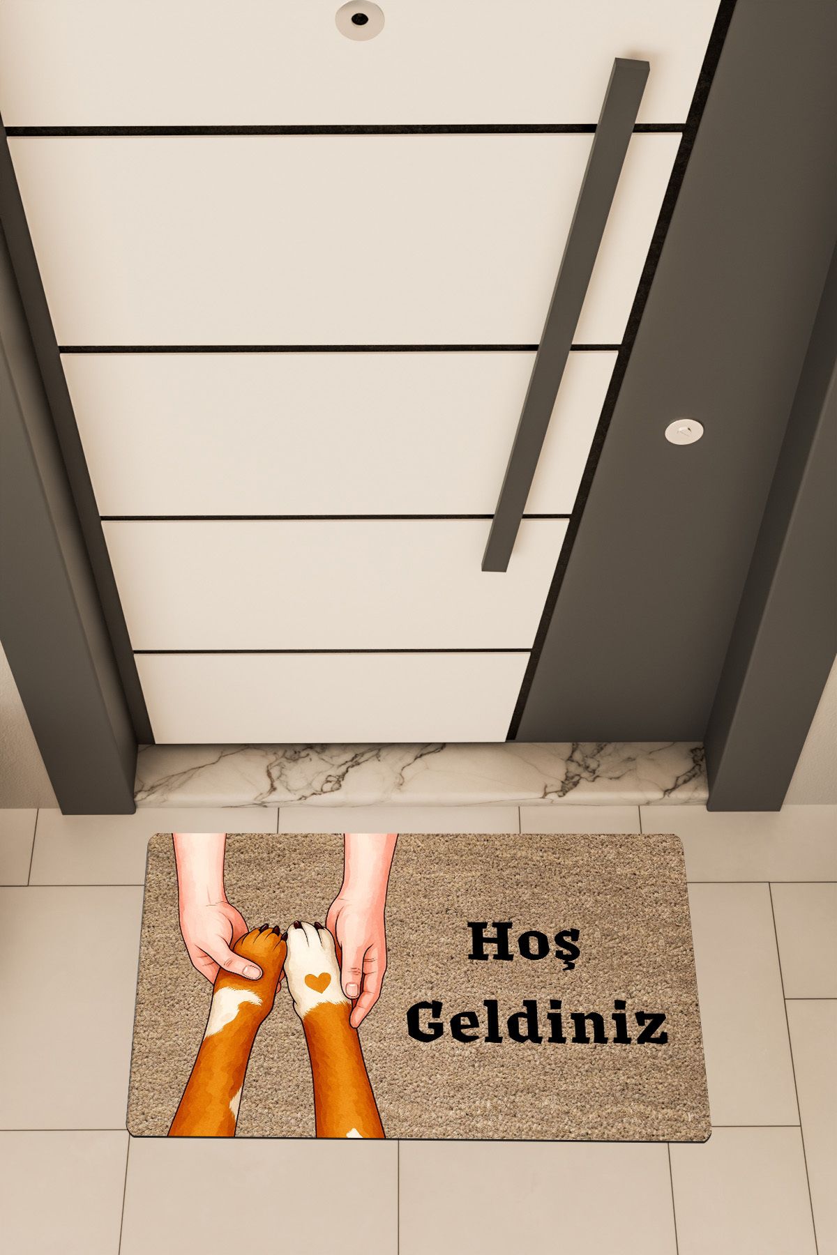 Dormot Home Yüksek Kaliteli Dijital Baskı Kahverengi, Pati, Kol temalı Kapı Önü Paspası