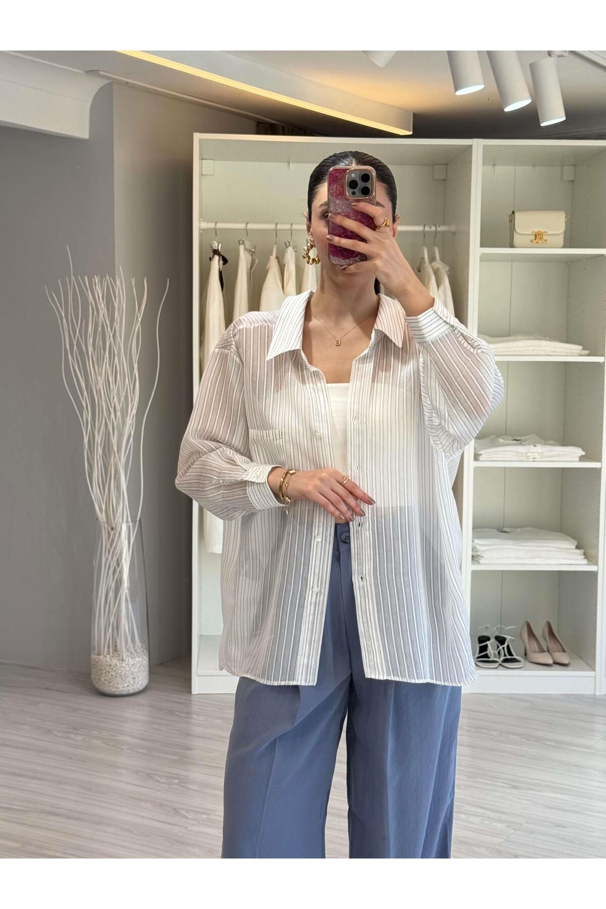 LUUNA STORE Oversize Çizgili Gömlek
