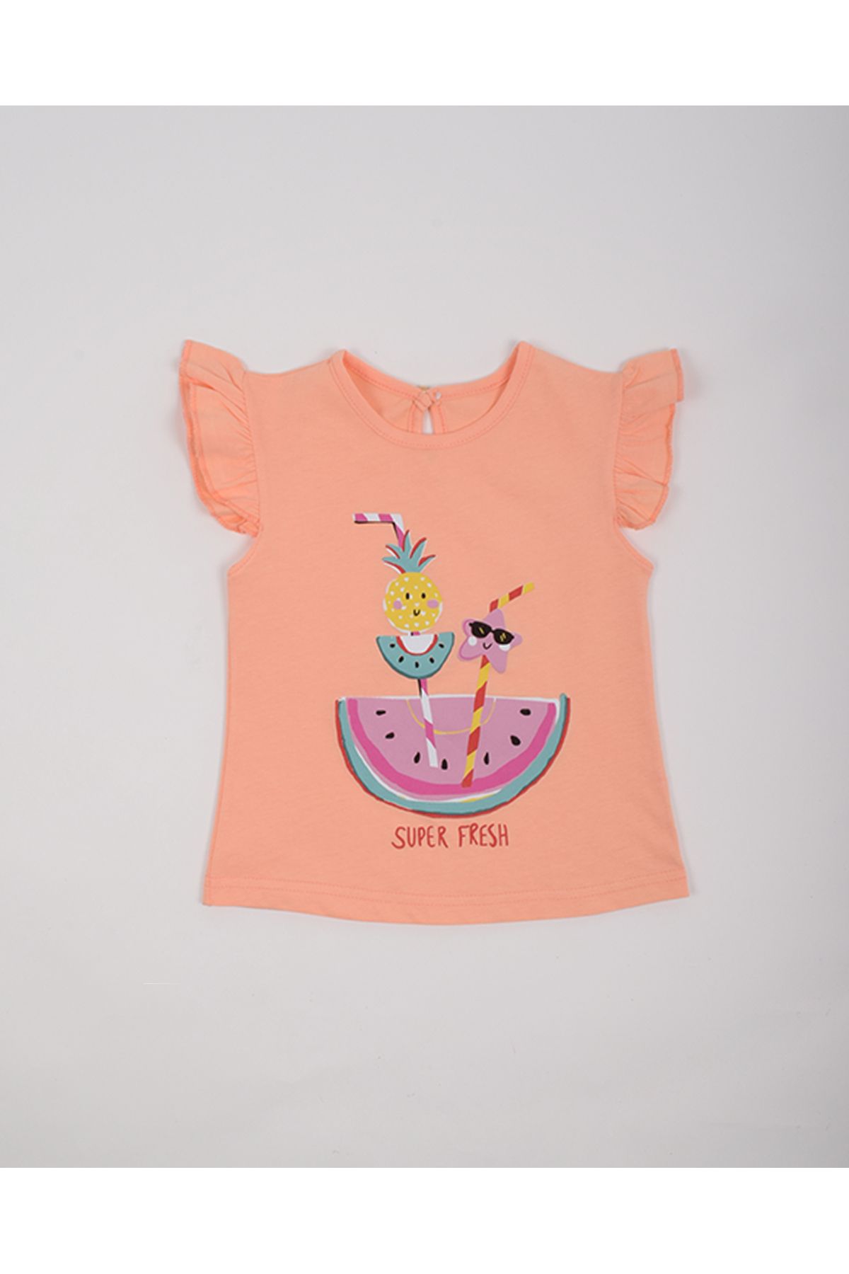 Emsun Kız Bebek Somon Kol Detaylı Penye Tshirt - 6-9 Ay (68-74cm)