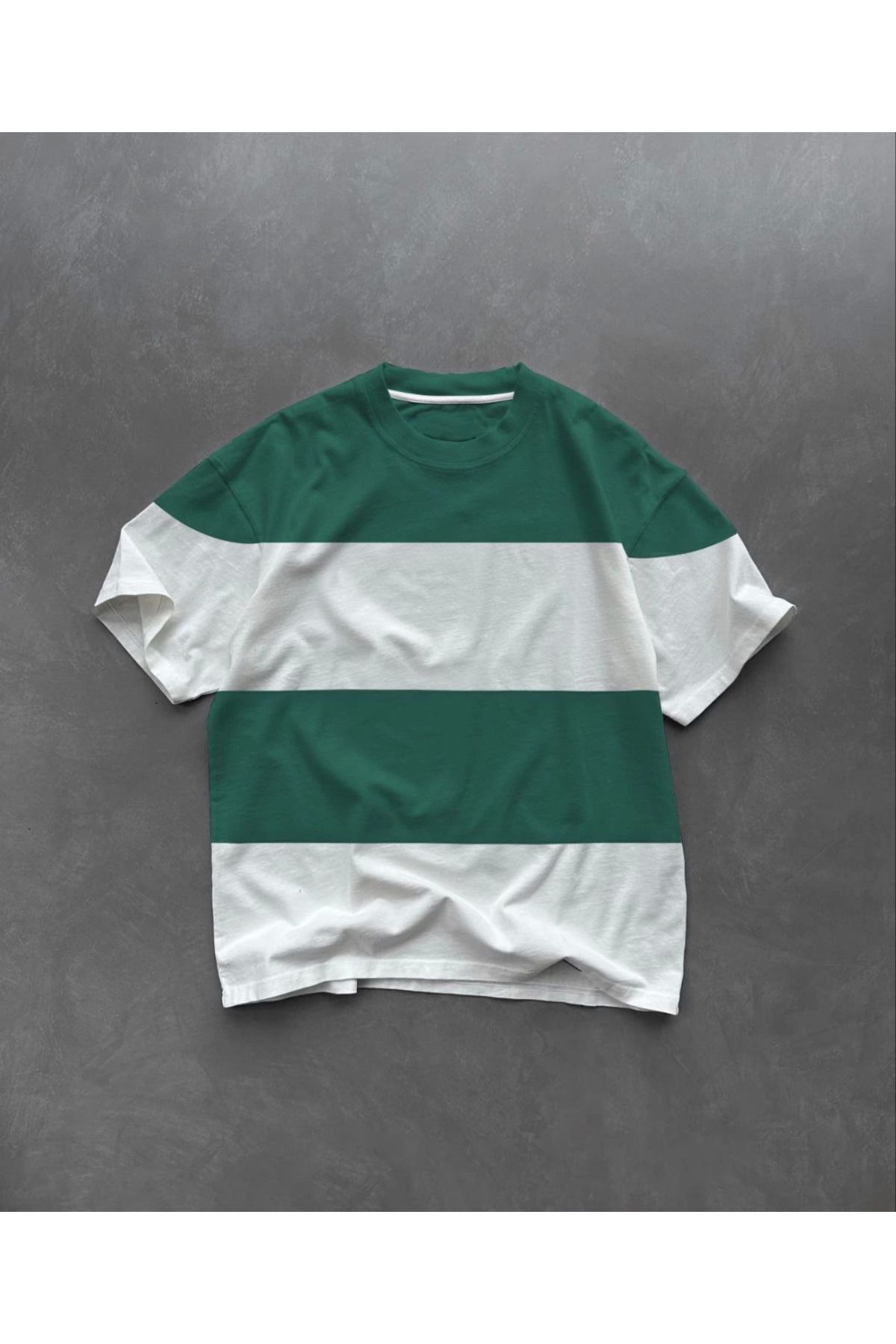 Serero Unisex Bisiklet Yaka Parçalı T-Shirt - Yeşil