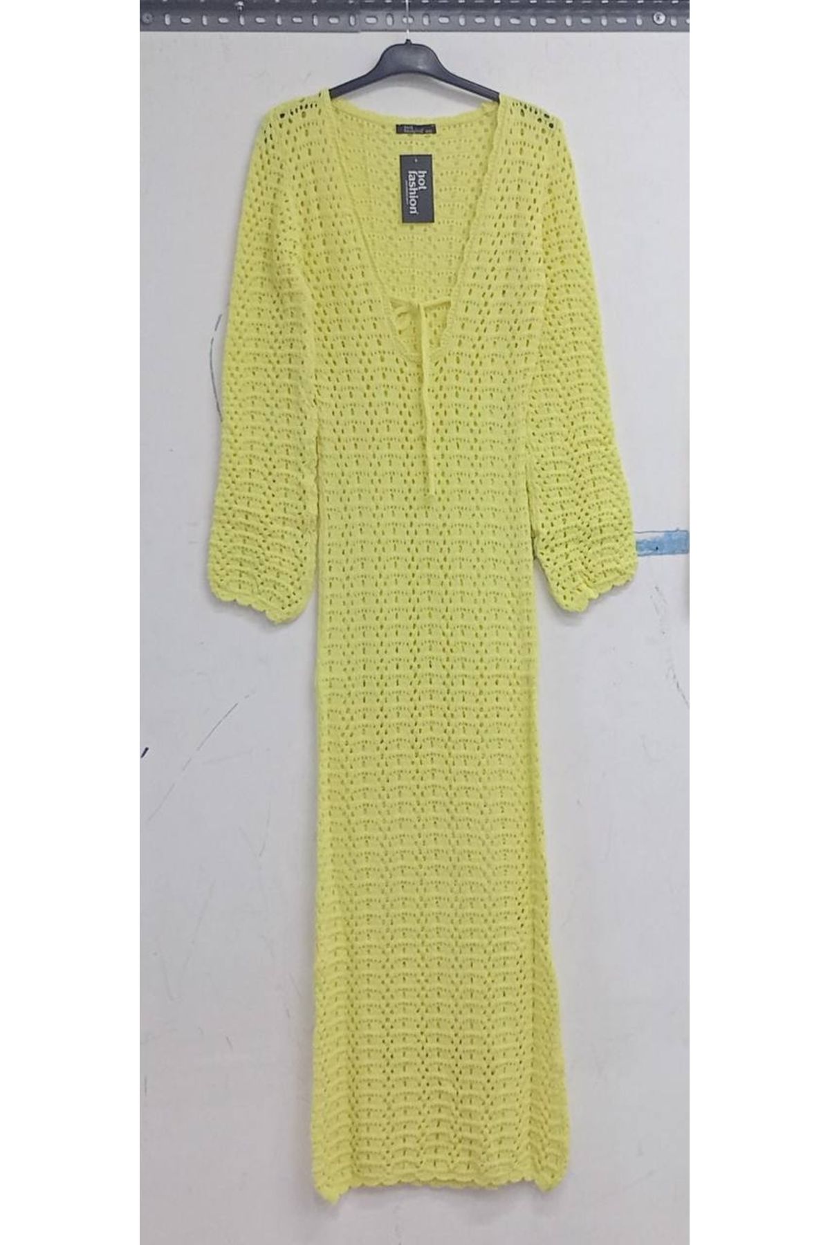 Hotfashion DAMME AJURLU YAKASI BAĞCIKLI PLAJ ELBİSESİ SARI