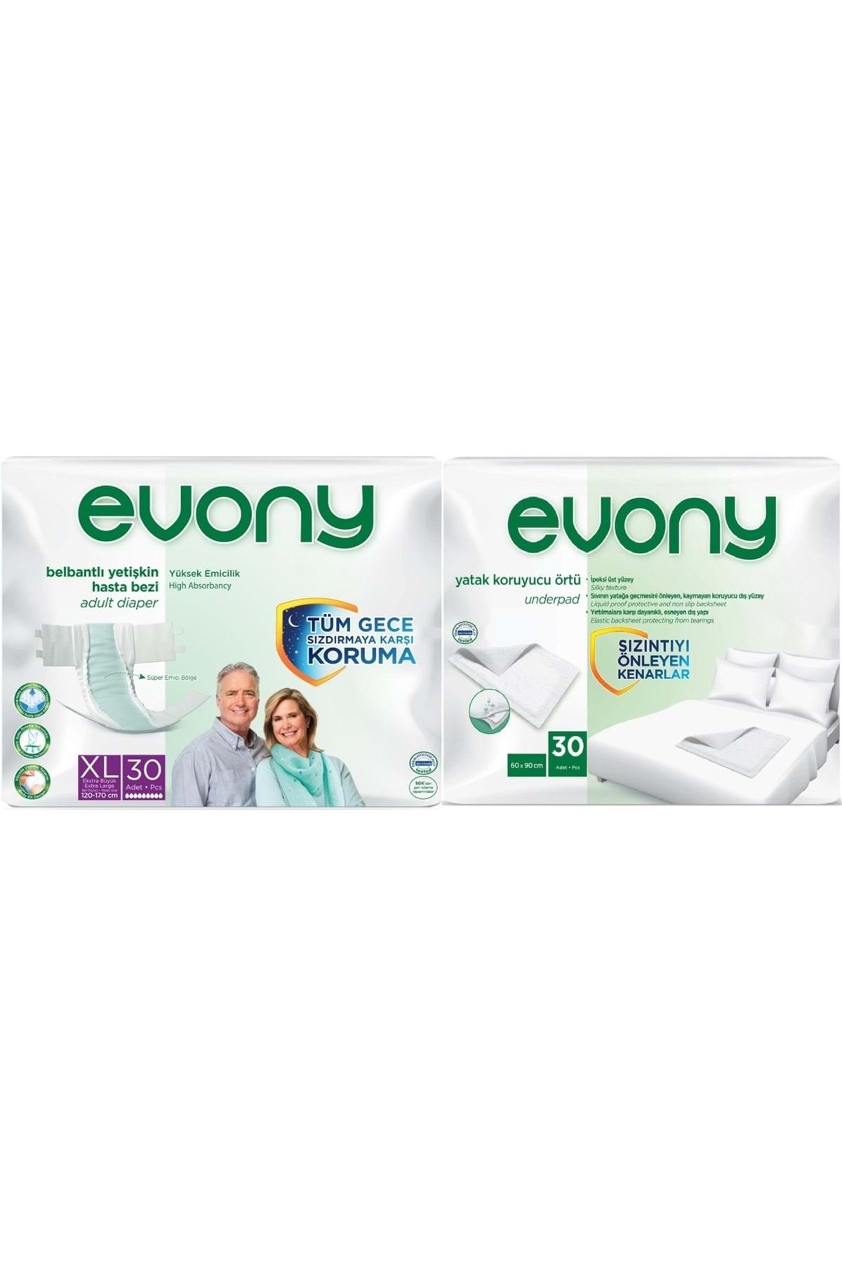 Evony Hasta Bezi Yetişkin Bel Bantlı Tekstil Yüzey Ekstra Büyük 30 Adet+ Yatak Koruyucu Örtü 30 Adet