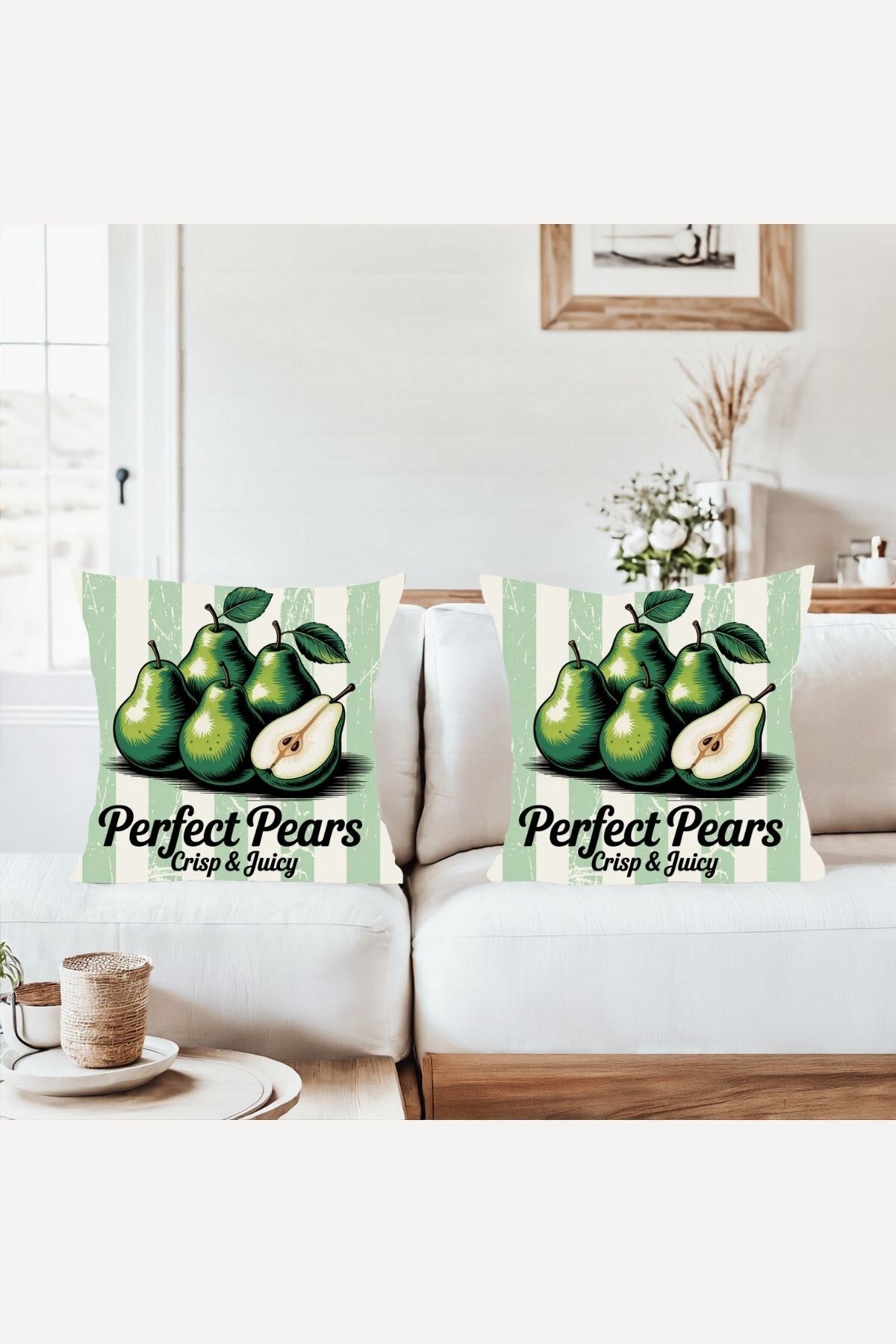 on the clouds Vintage Perfect Pears Armut Kombin Gizli Fermuarlı Kırlent Kılıfı Koltuk Yastık Kılıfı Takım(2ADET)