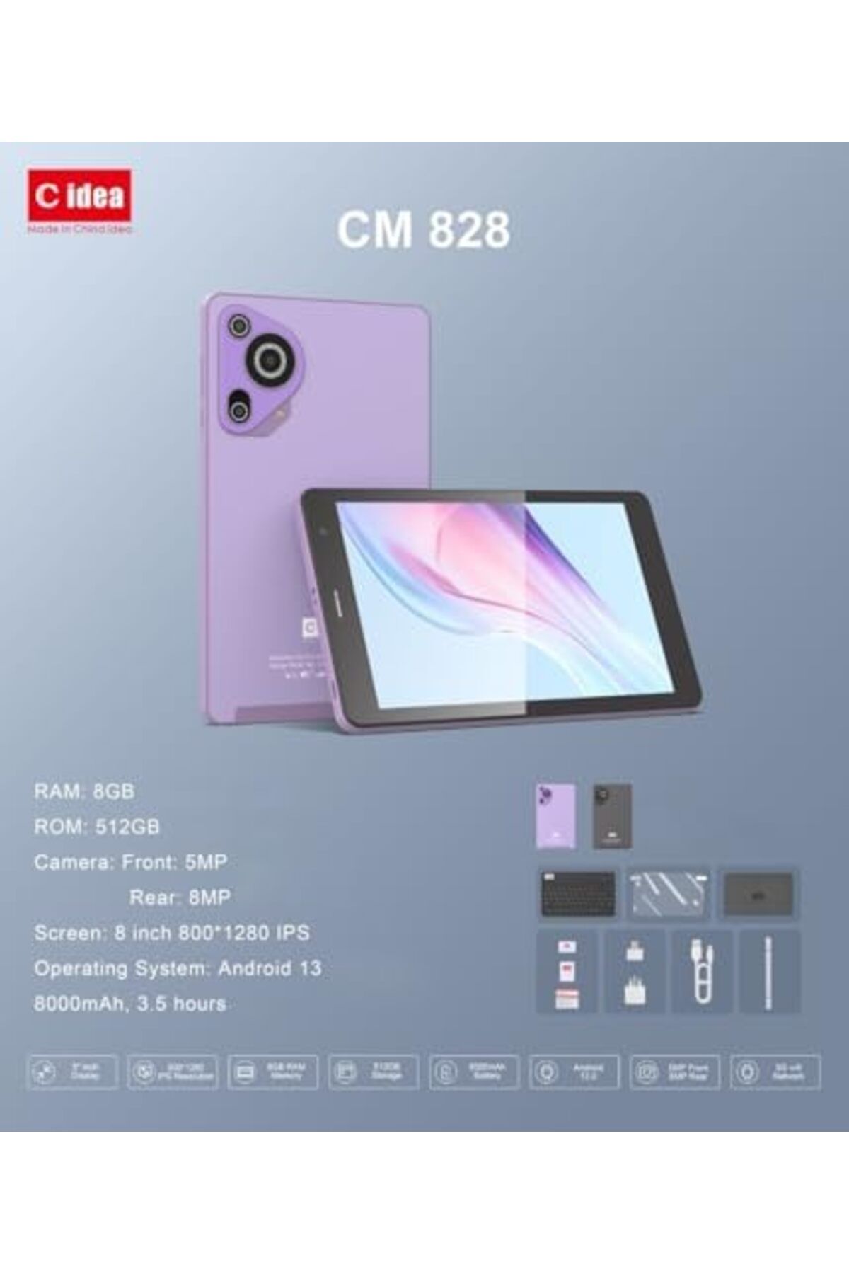 CIDEA-C idea 8" Smart Tablet CM828, Android 13 Kids Computer Tab with Wireless Keyboard and Protective Cov 7