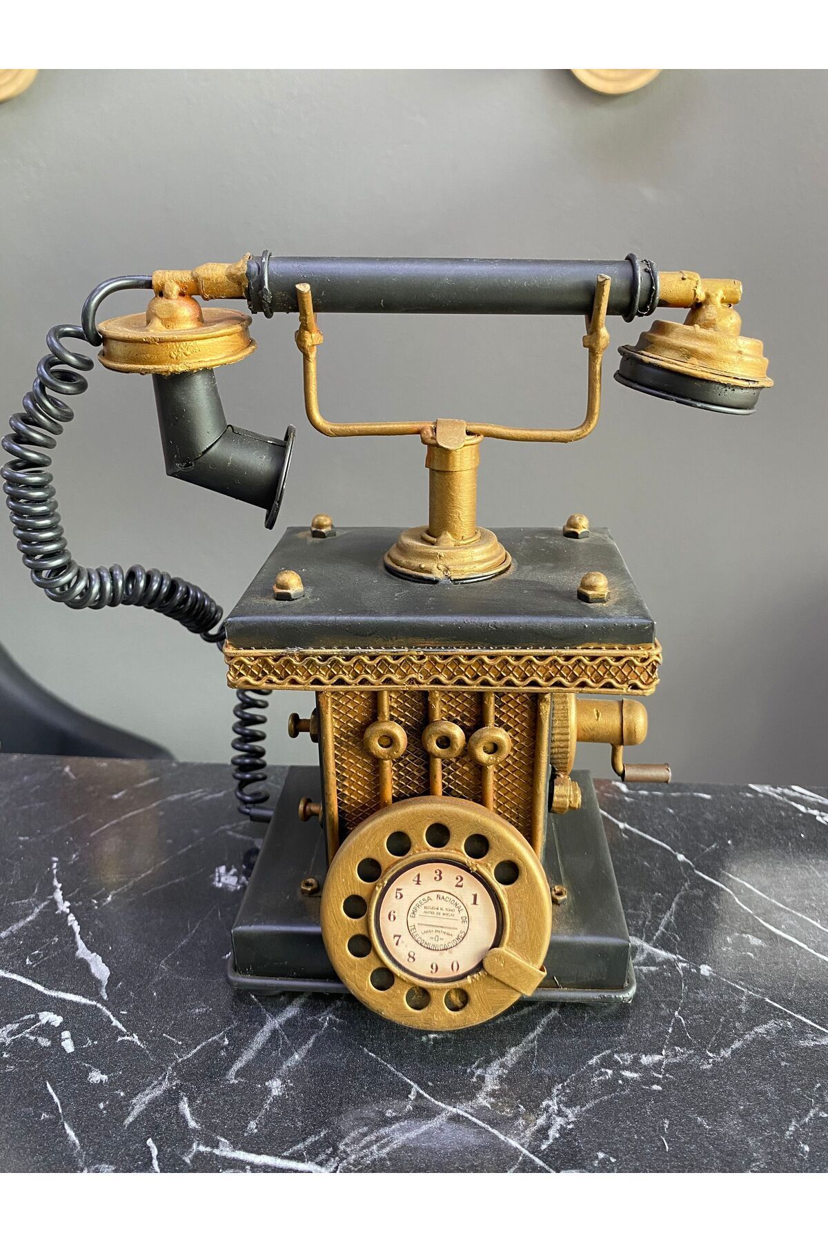 DEKORANLA Siyah Dekoratif Nostaljik Eskitme Metal Telefon Ahizesi, Hareketli ve Şık Tasarım