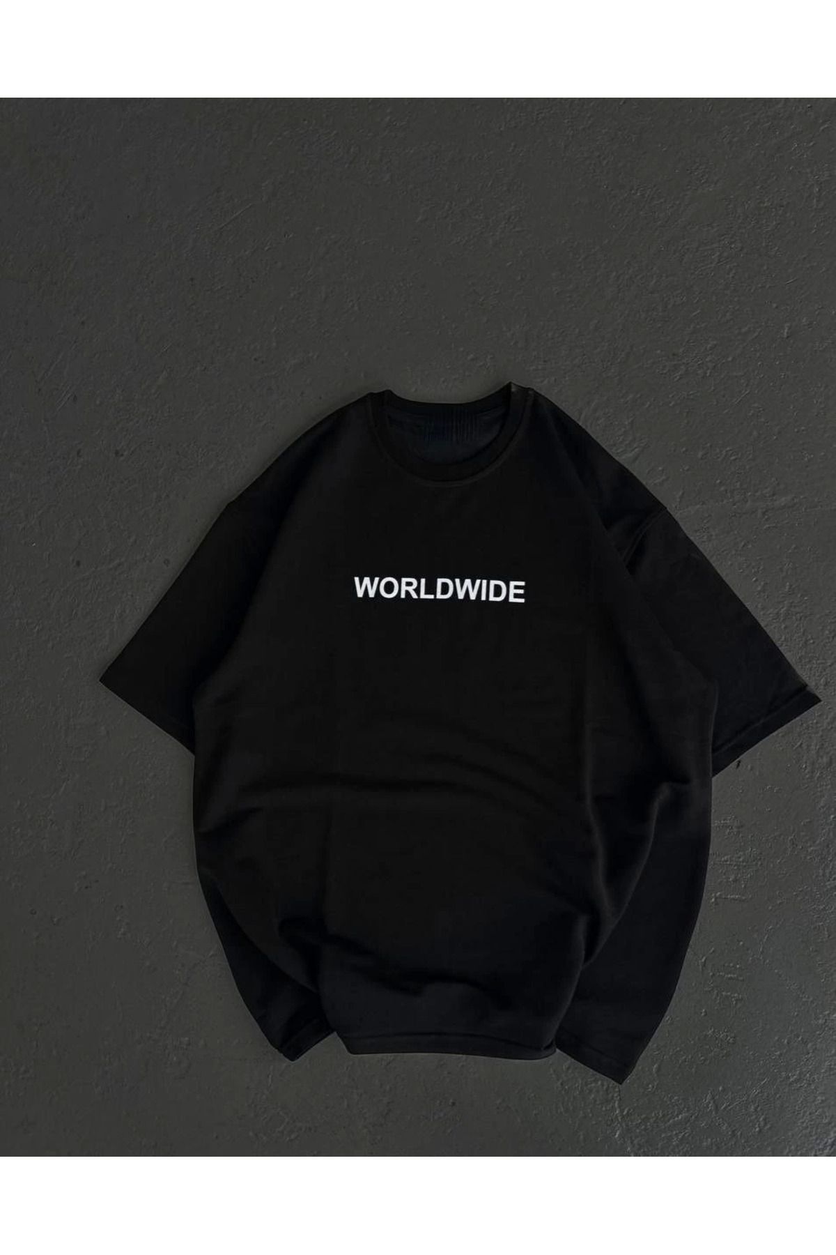 Serero Unisex Bisiklet Yaka Baskılı Oversize T-Shirt - Siyah