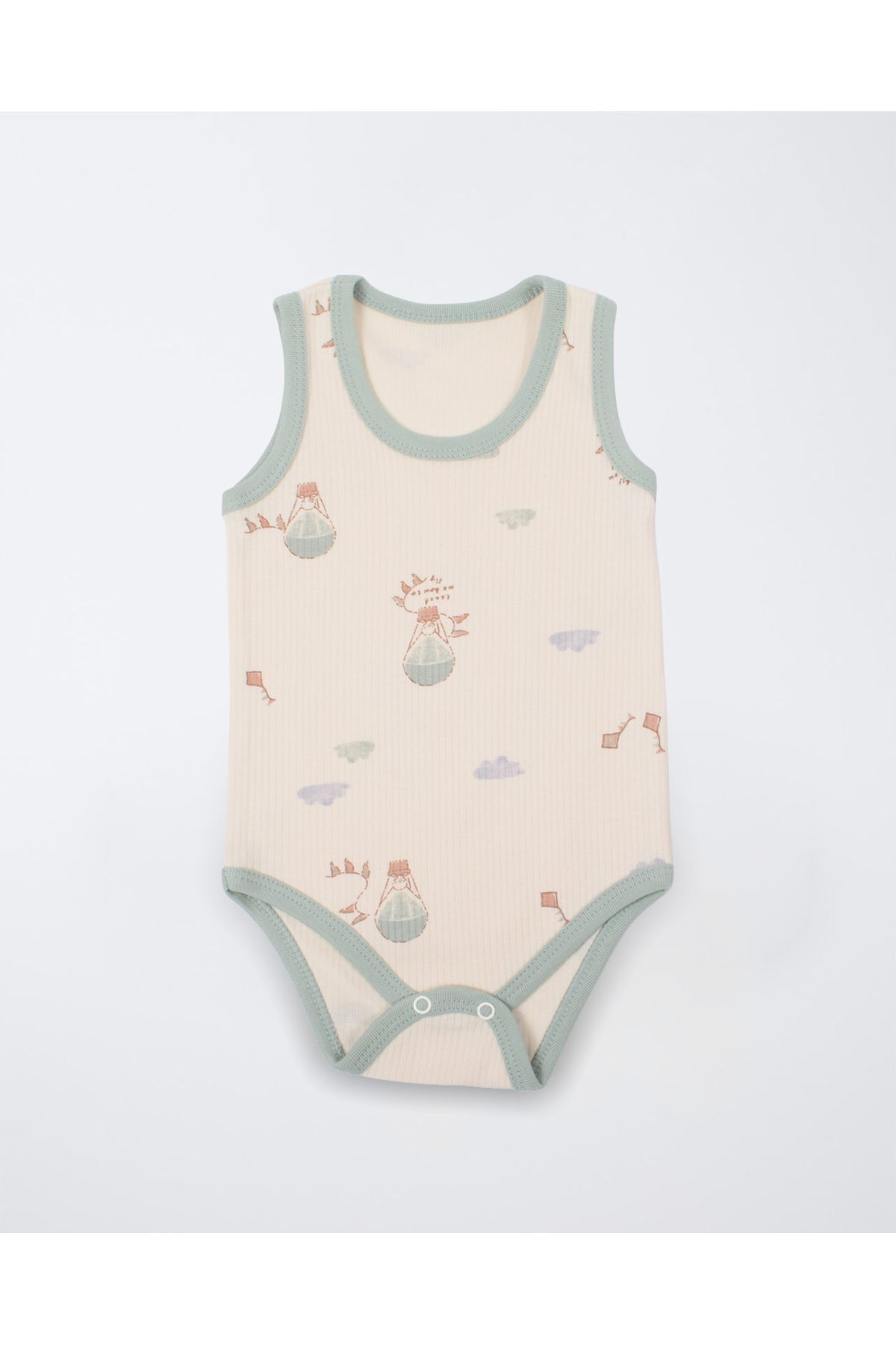 Emsun Erkek Bebek Yeşil Desenli Çıtçıtlı Atlet Body - 0-3 Ay (56-62cm)