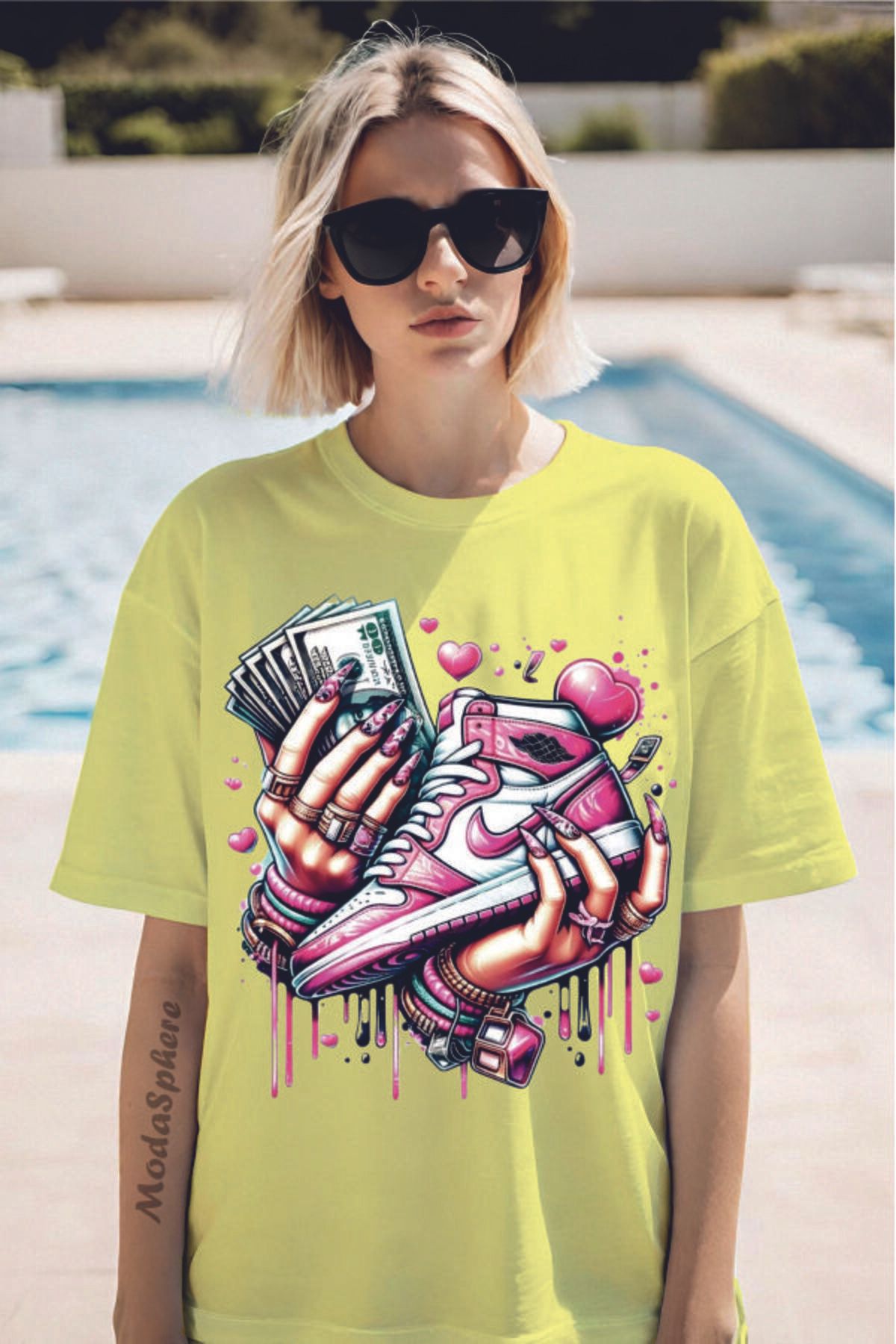 ModaSphere Para Baskılı Unisex Oversize Tişört