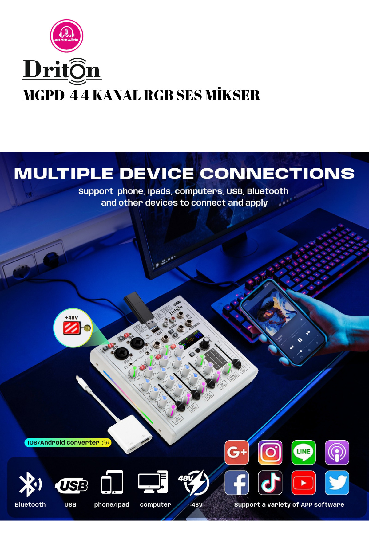 DRİTON MGPD-4 RGB IŞIKLI 4 KANAL BİLGİSAYAR LAPTOP PC UYUMLU 4