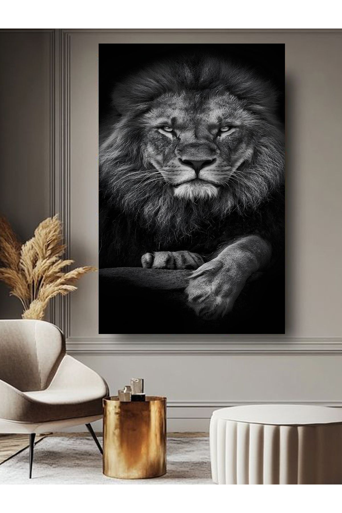 ESLEM SİYAH BEYAZ ASLAN TABLO