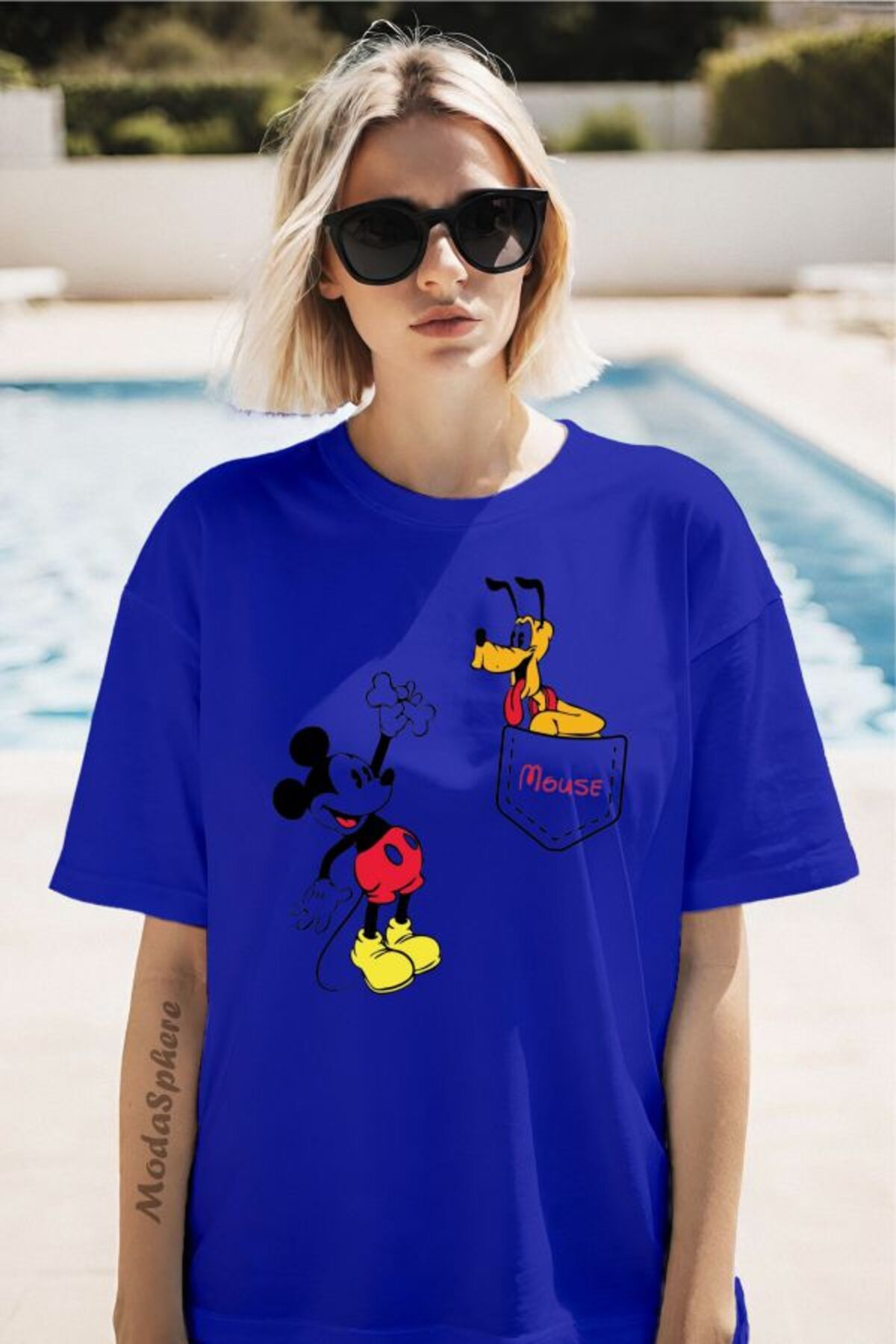 ModaSphere MICKEY Baskılı Cep Görselli Unisex Oversize Tişört