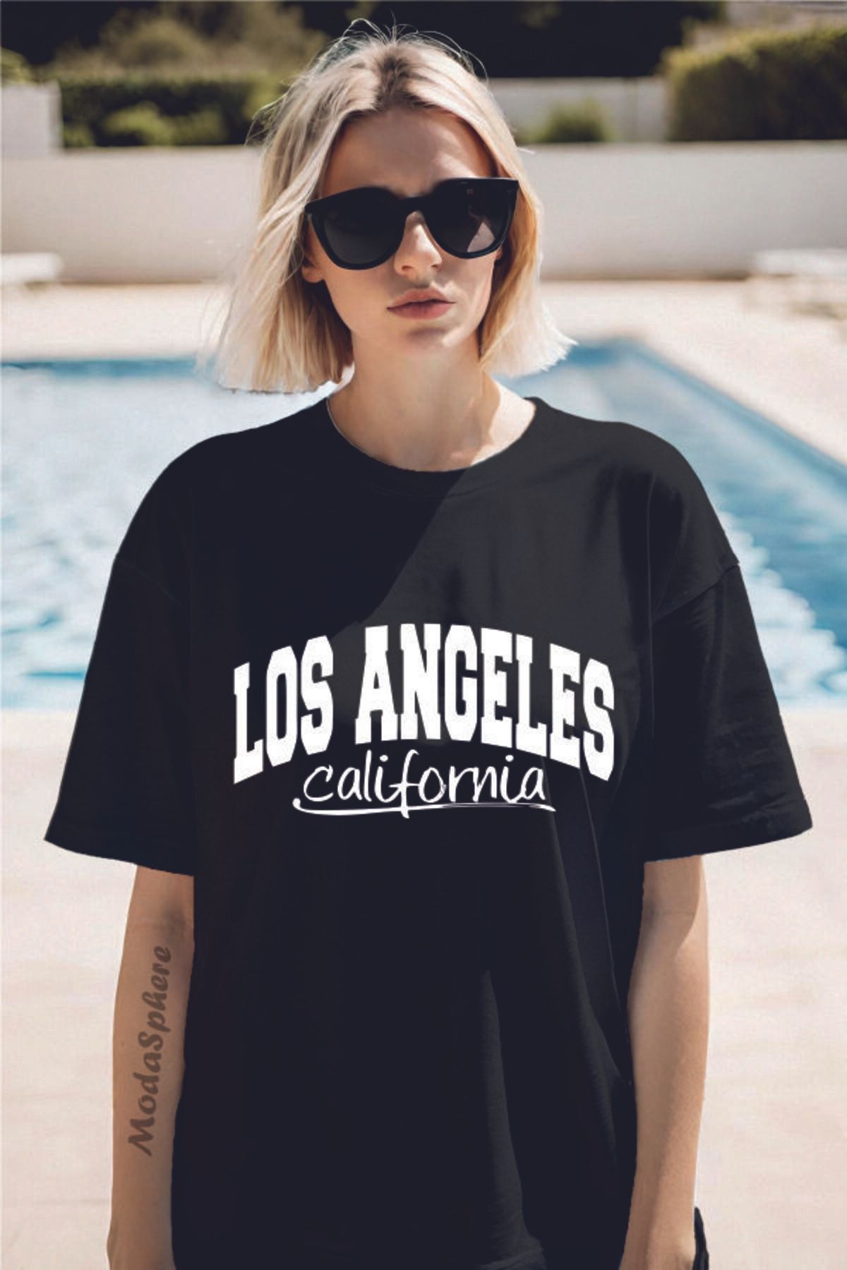 ModaSphere LOS ANGELES Baskılı Unisex Oversize Tişört