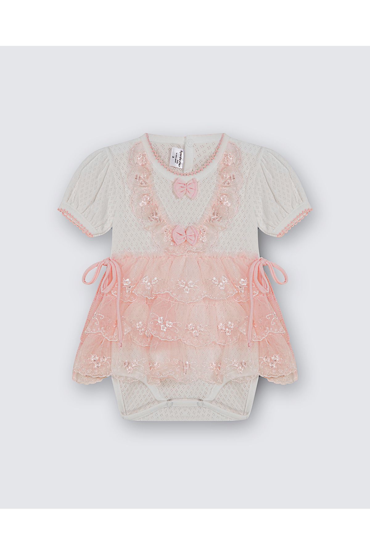 Emsun Kız Bebek Dantel Detaylı Fiyonklu Çıtçıtlı Body Pembe - 0-3 Ay (56-62cm)