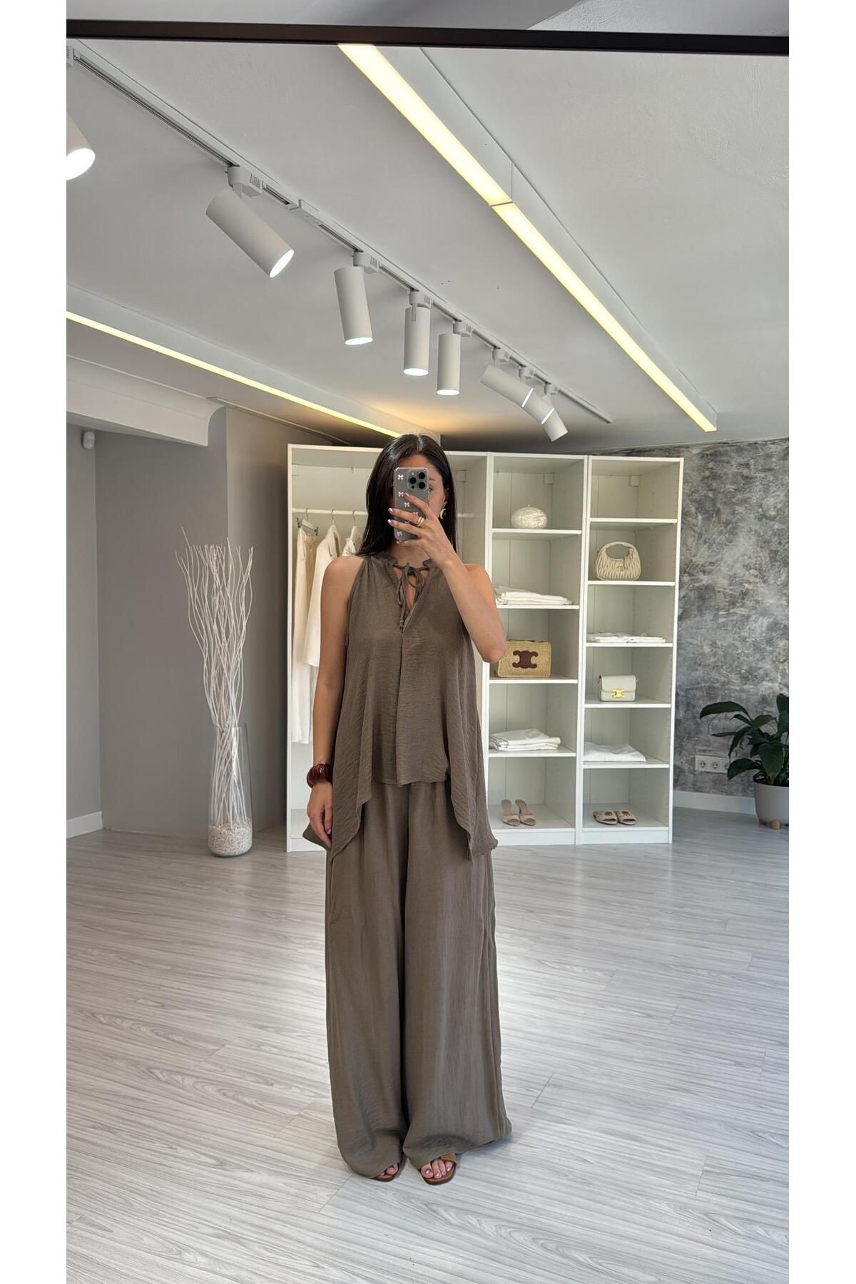LUUNA STORE NATÜR PREMİUM KUMAŞ TAKIM - KAHVERENGİ