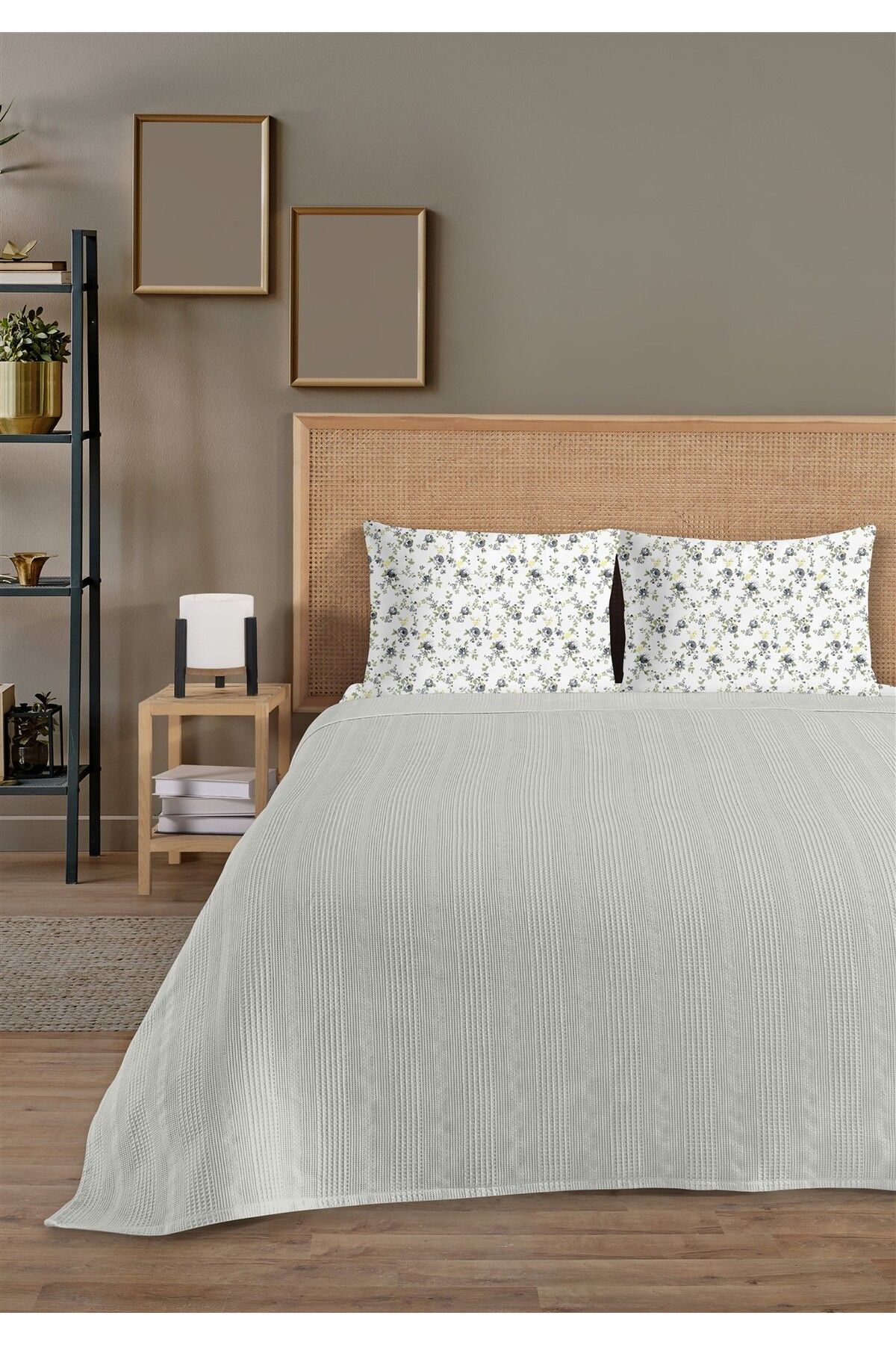 Evim %100 Pamuk Exclusive Gri Tek Kişilik Pike Takımı 160 x 230 cm