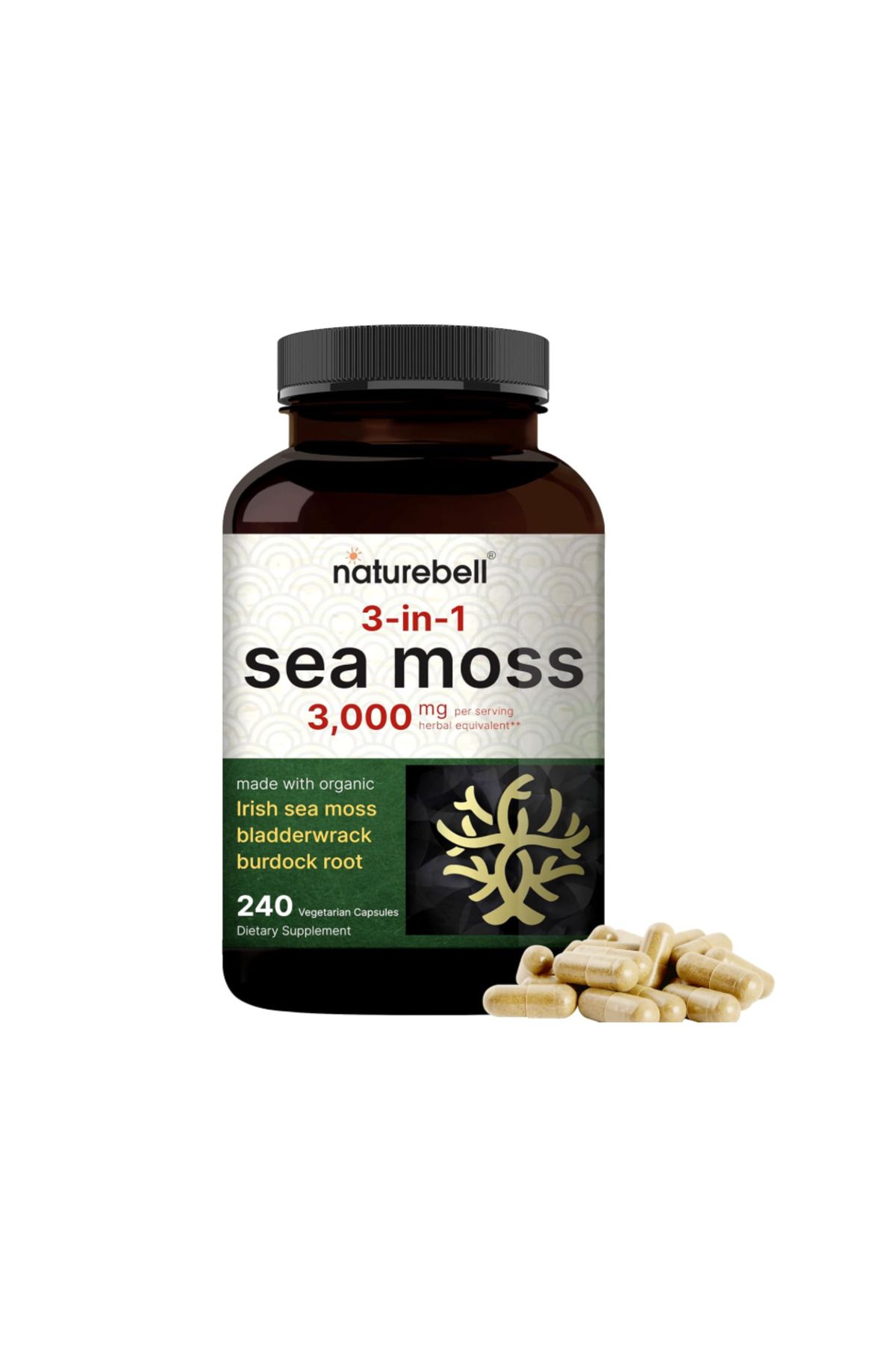 Naturebell , Irish Sea Moss Capsules, 3,000mg Per Serving, 240 Veggie