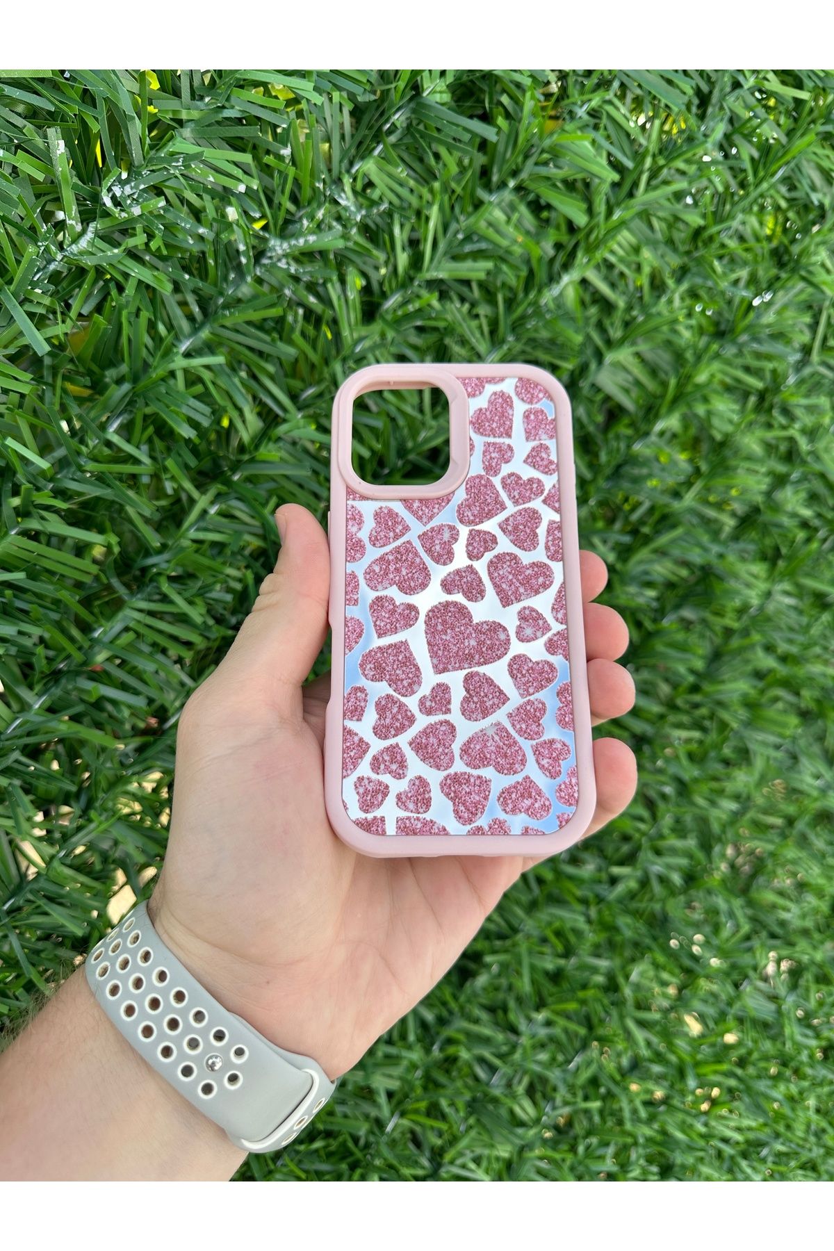 YZGOLDEN Iphone 13/14 Uyumlu Aynalı Renkli Kalpli Silikon Telefon Kılıfı