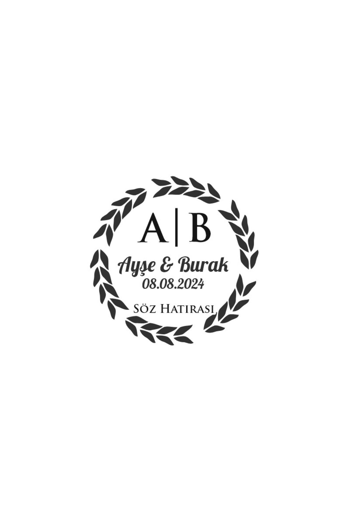 Reysa Tasarım Yuvarlak Yaprak Çelengi Etiketi Kına Nişan Düğün 3x3 cm özel etiket / 50 adet sticker