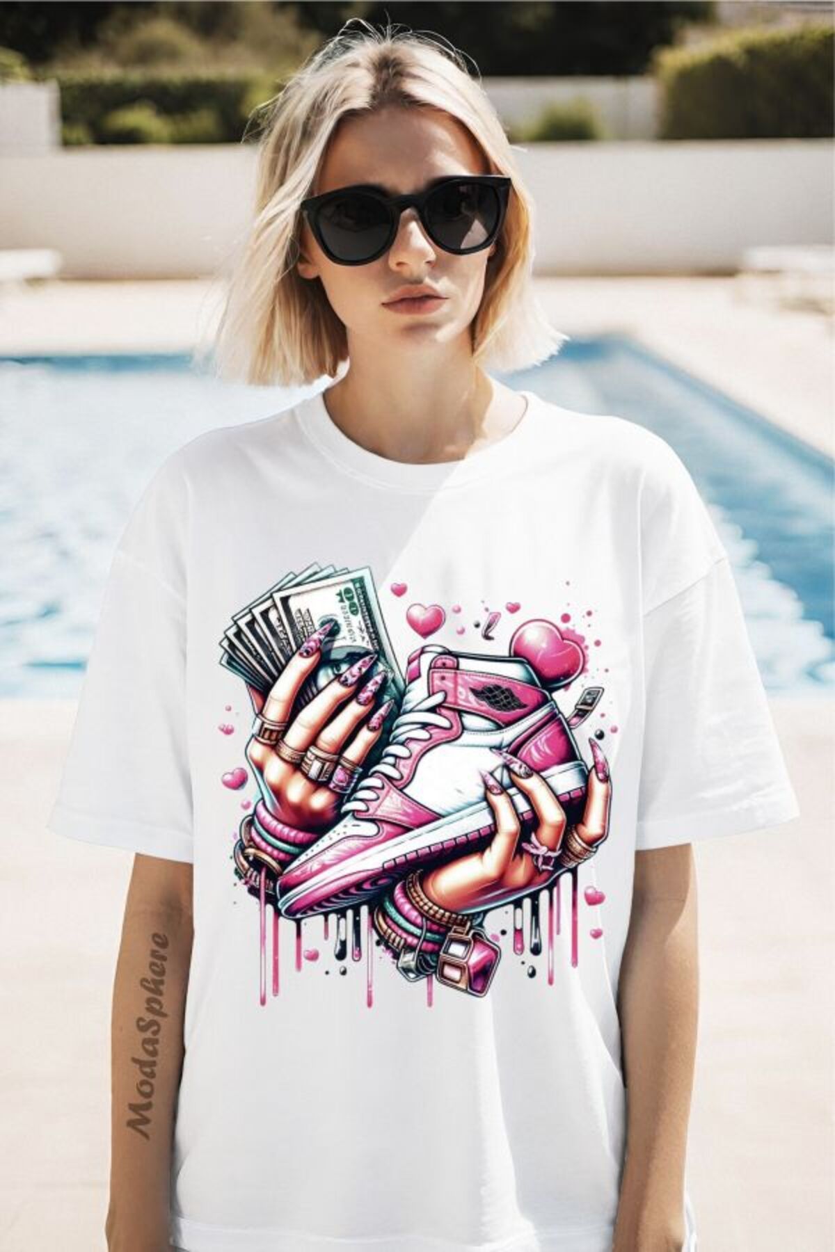 ModaSphere Para Baskılı Unisex Oversize Tişört