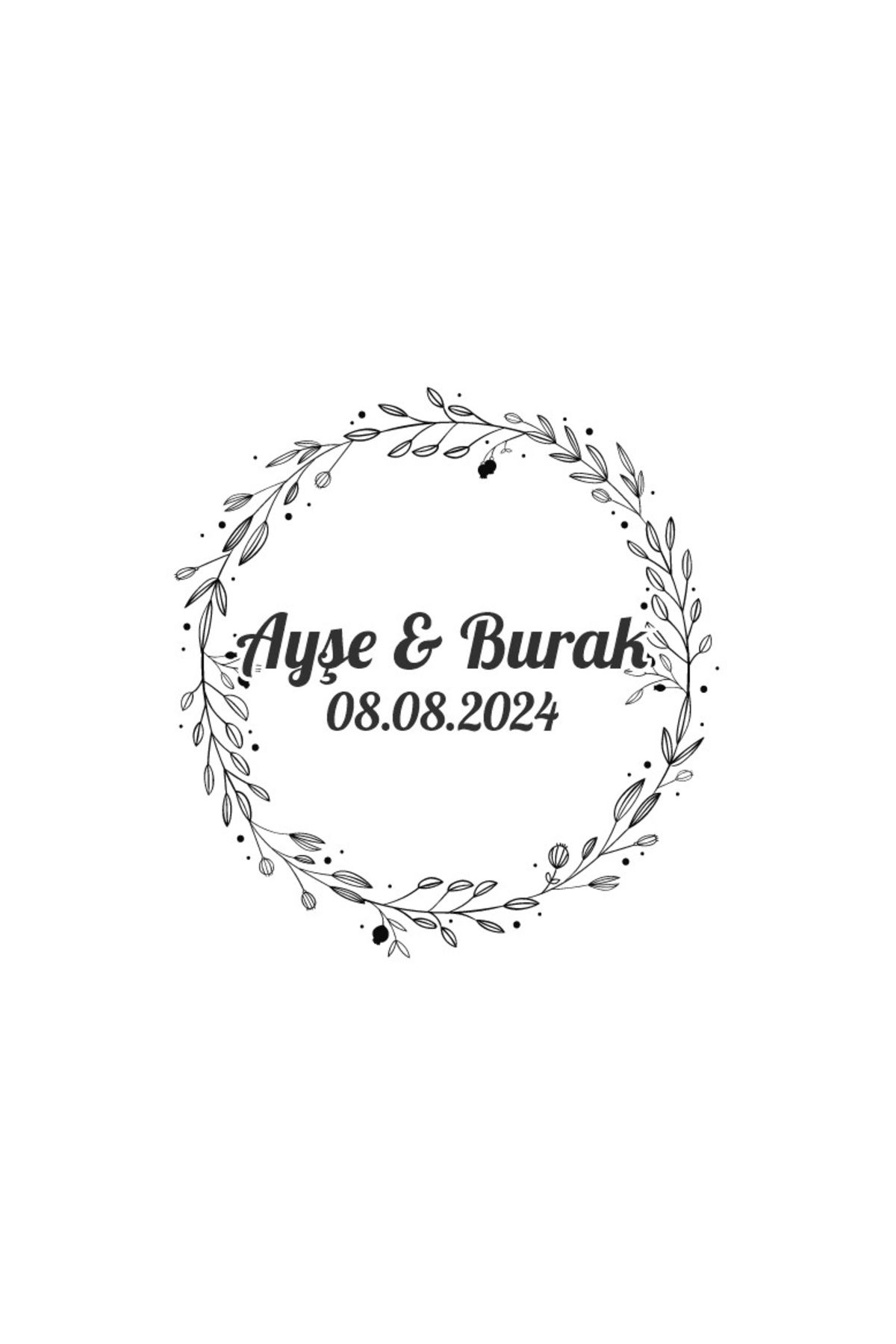Reysa Tasarım Kozalaklı ve Yapraklı Oval Etiket Kına Nişan Düğün 3x3 cm özel etiket / 50 adet sticker