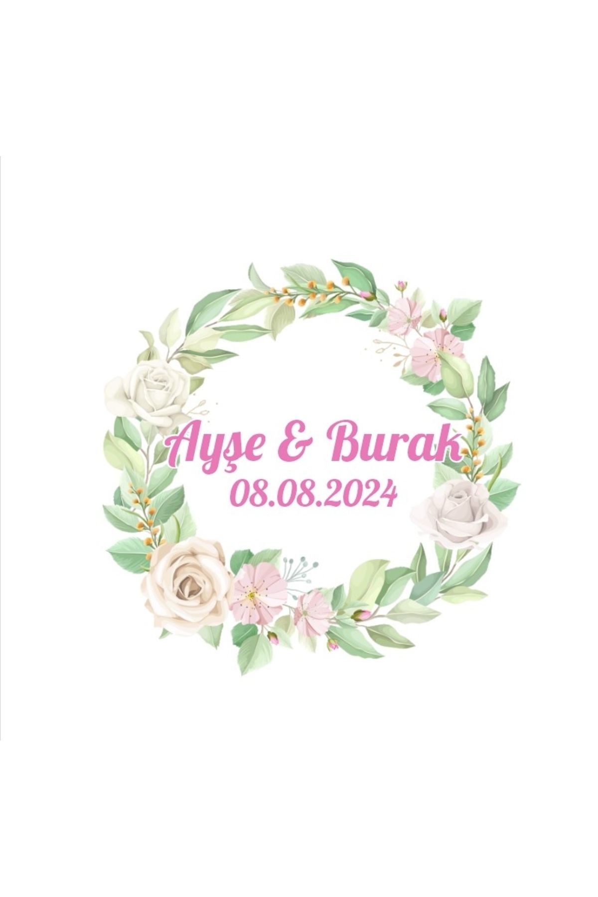 Reysa Tasarım Altın Halkalı Yaprak Çelenk Etiketi Kına Nişan Düğün 3x3 cm özel etiket / 50 adet sticker