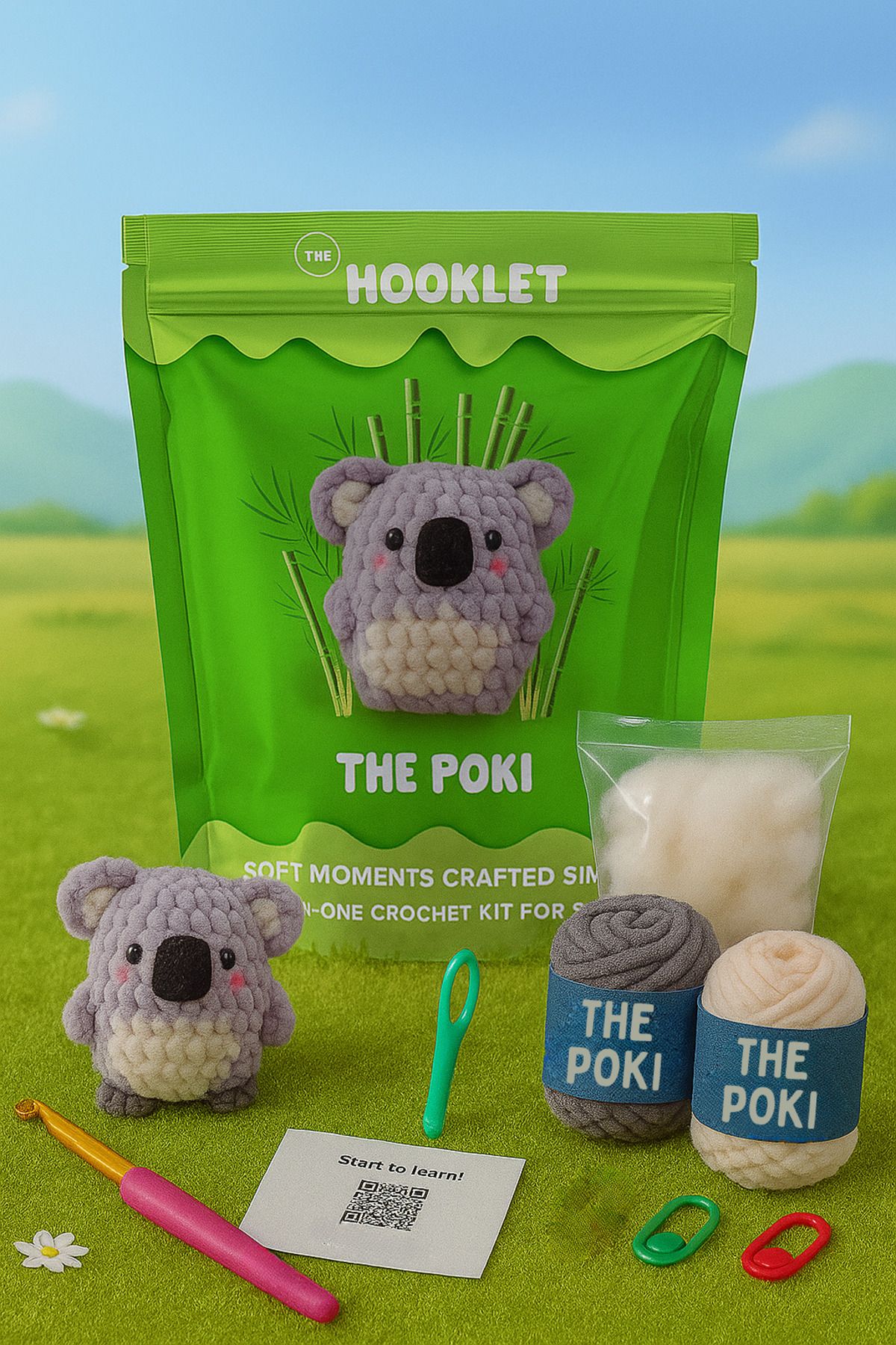 The Hooklet The Poki, Koala Amigurumi Tığ Kiti, Tığ işi Amigurumi, Amigurumi Örgü Seti, Örgü Kiti