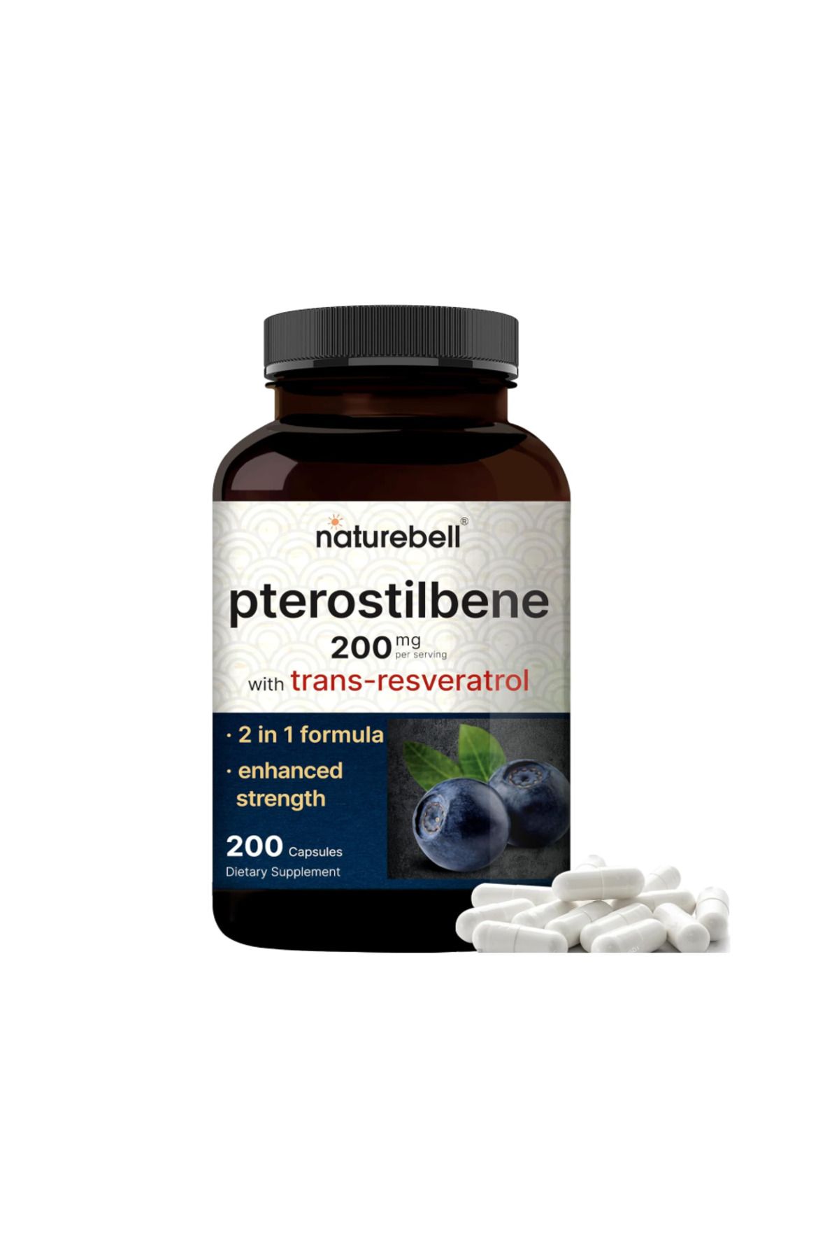 Naturebell , Pterostilbene with 98% Trans-Resveratrol, 200mg Per Serving, 200 Capsules