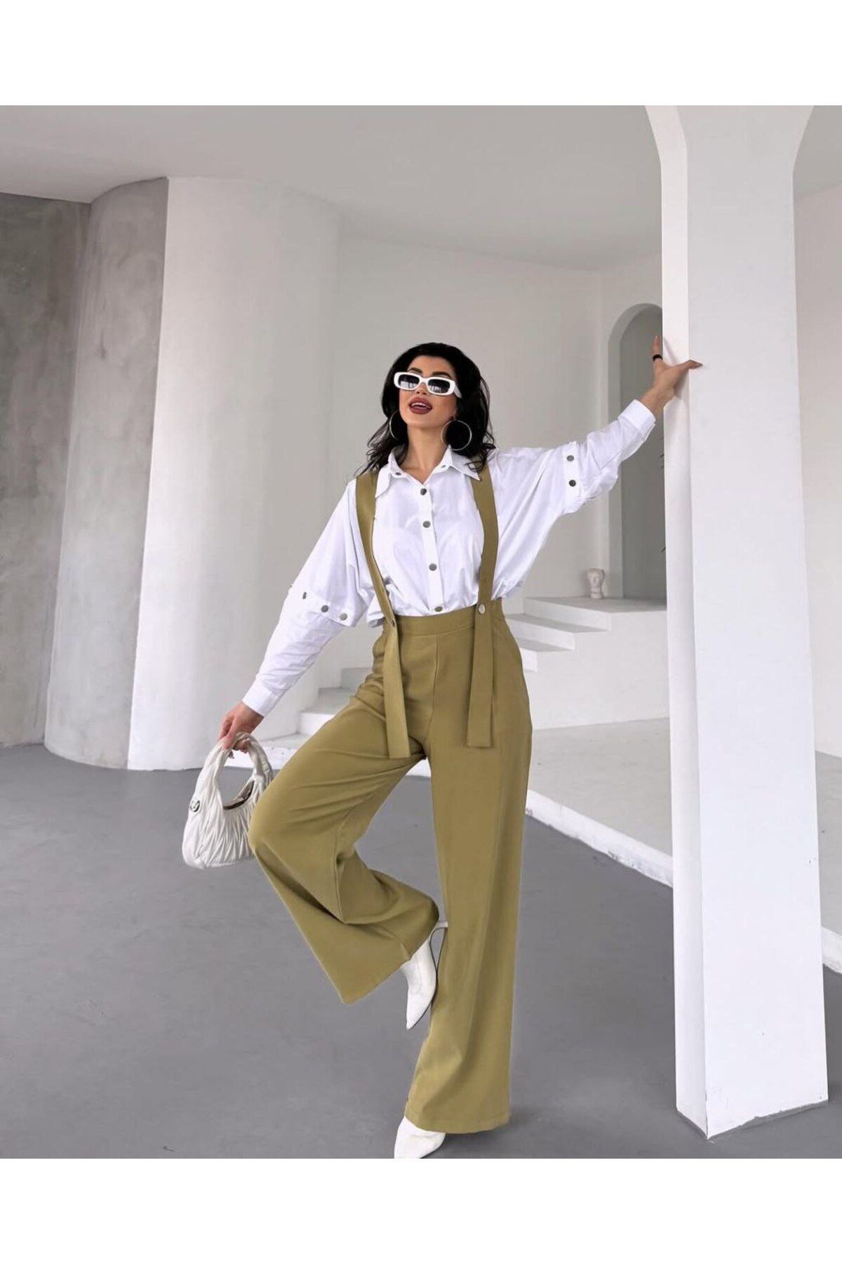 secretlace Trend Kadın Uzun Salopet Yağ Yeşili