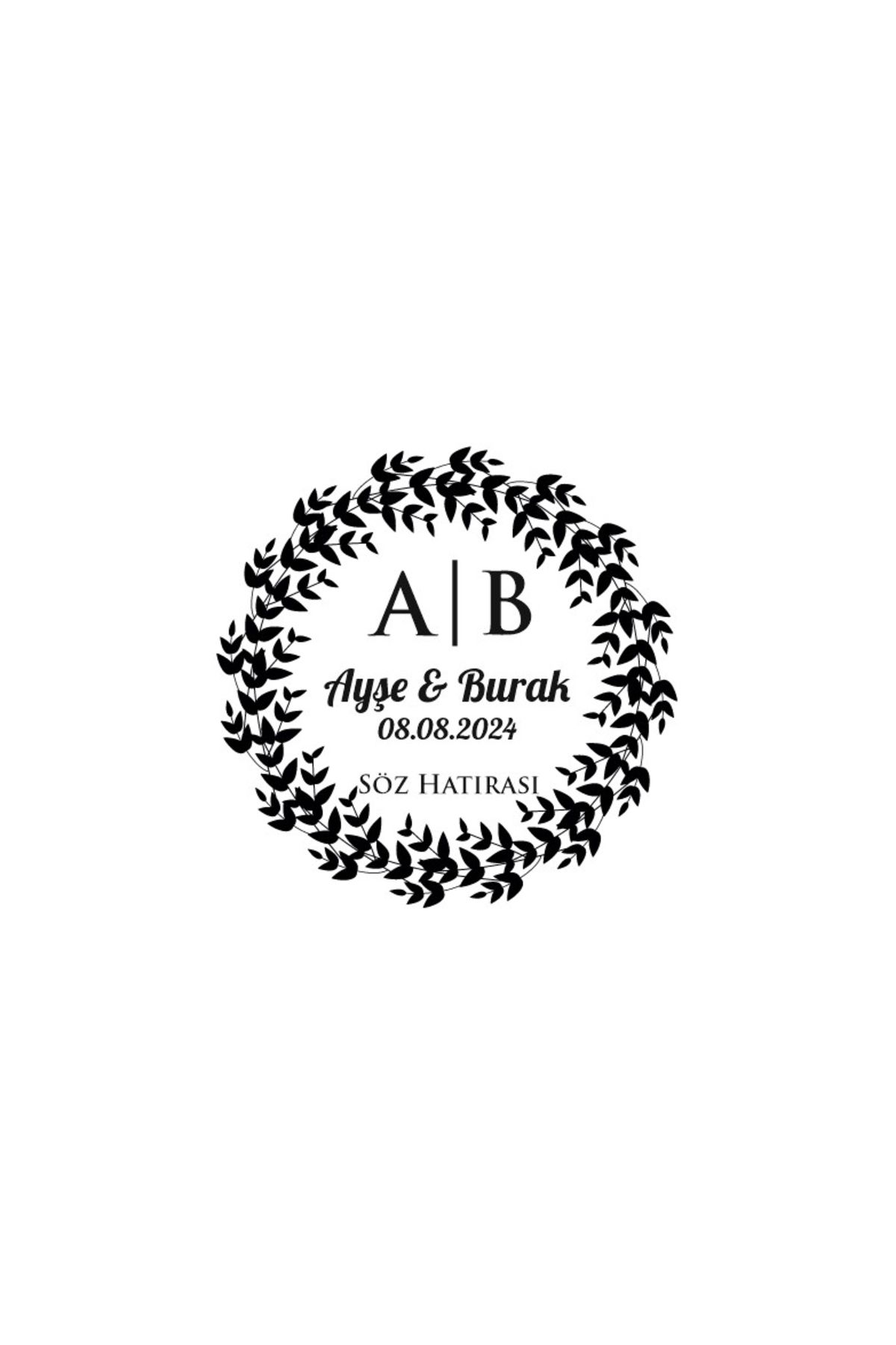 Reysa Tasarım Dolu Yapraklı Dal Çerçeveli Yuvarlak Mühür Kına Nişan Düğün 3x3 cm özel etiket / 50 adet sticker