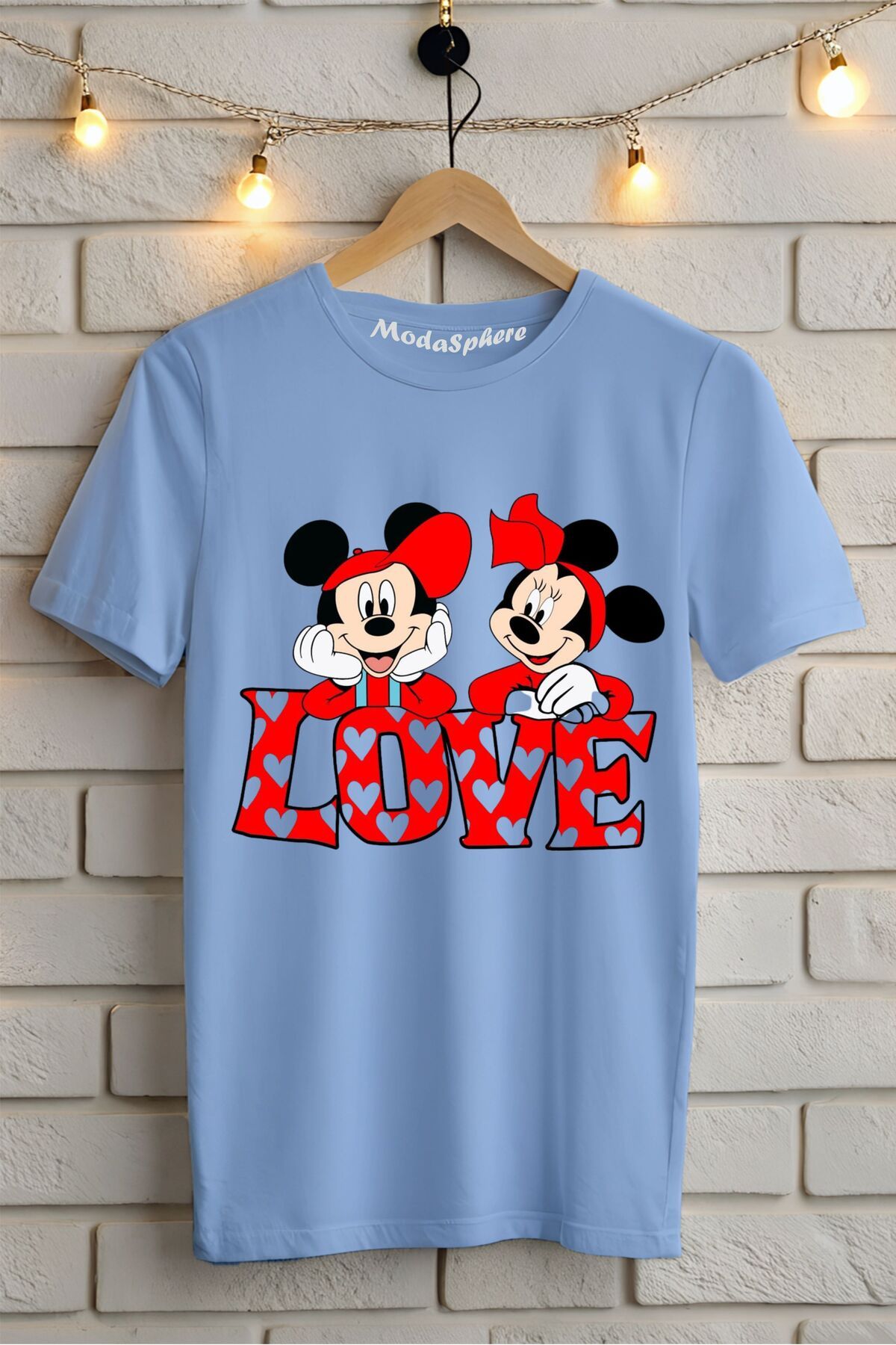 ModaSphere Love Mickey Baskılı Unisex Tişört