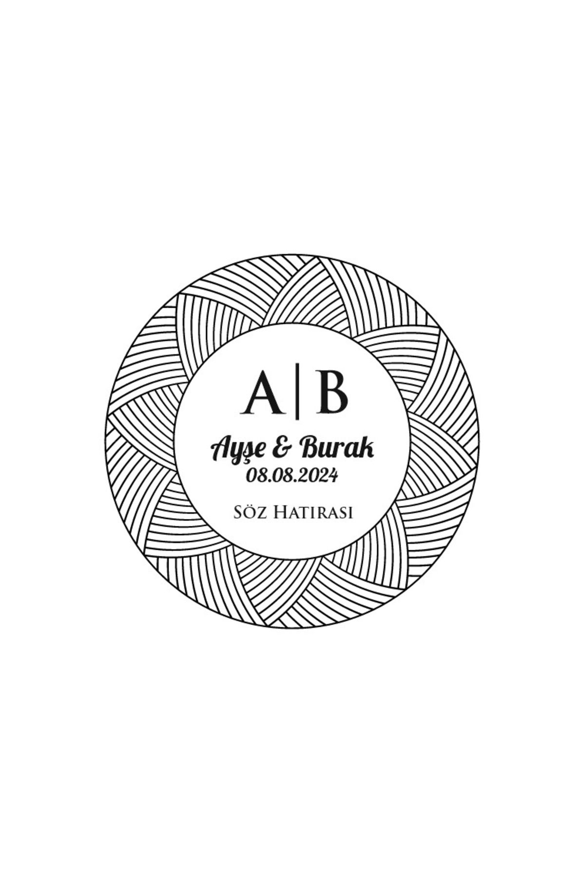 Reysa Tasarım Dalgalı Çizgili Yuvarlak Mühür Kına Nişan Düğün 3x3 cm özel etiket / 50 adet sticker