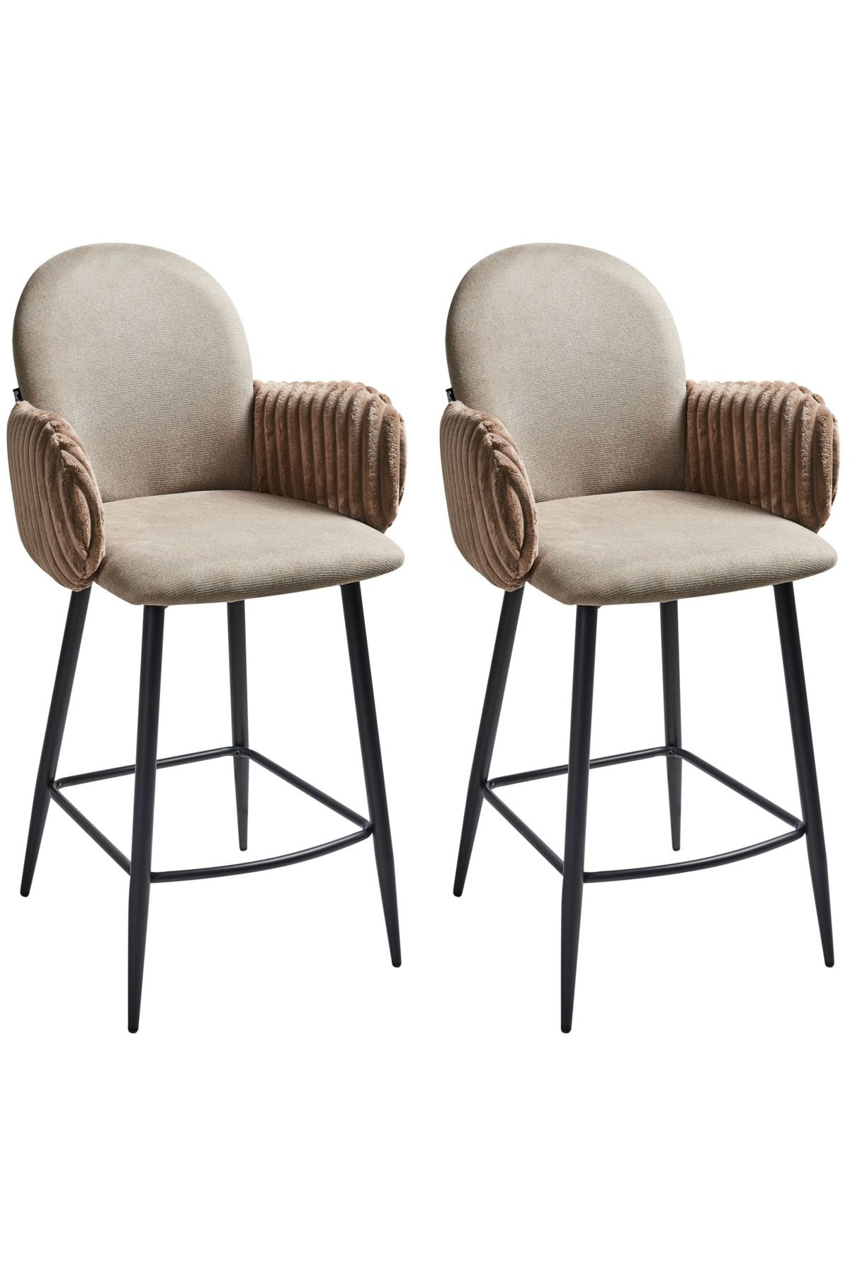 BELIANI AMITY Taupe Kumaş 2'li Bar Sandalyesi Seti, Retro Stil, 66 cm Oturum, Su İtici Kumaş